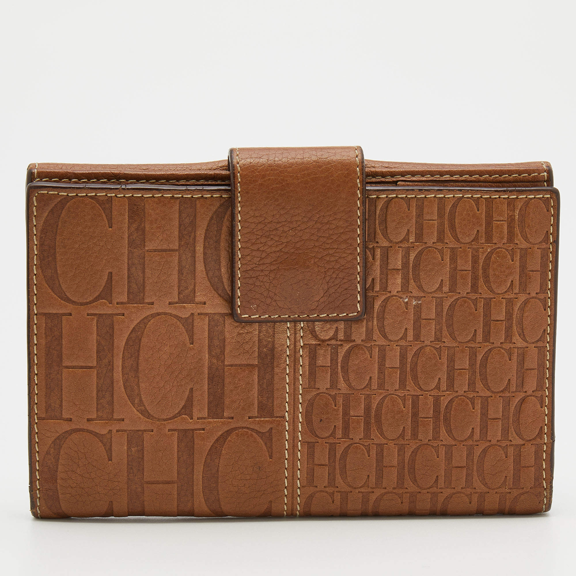 مملوكة مسبقًا CH Carolina Herrera Light Brown Monogram Leather Bifold Flap Wallet