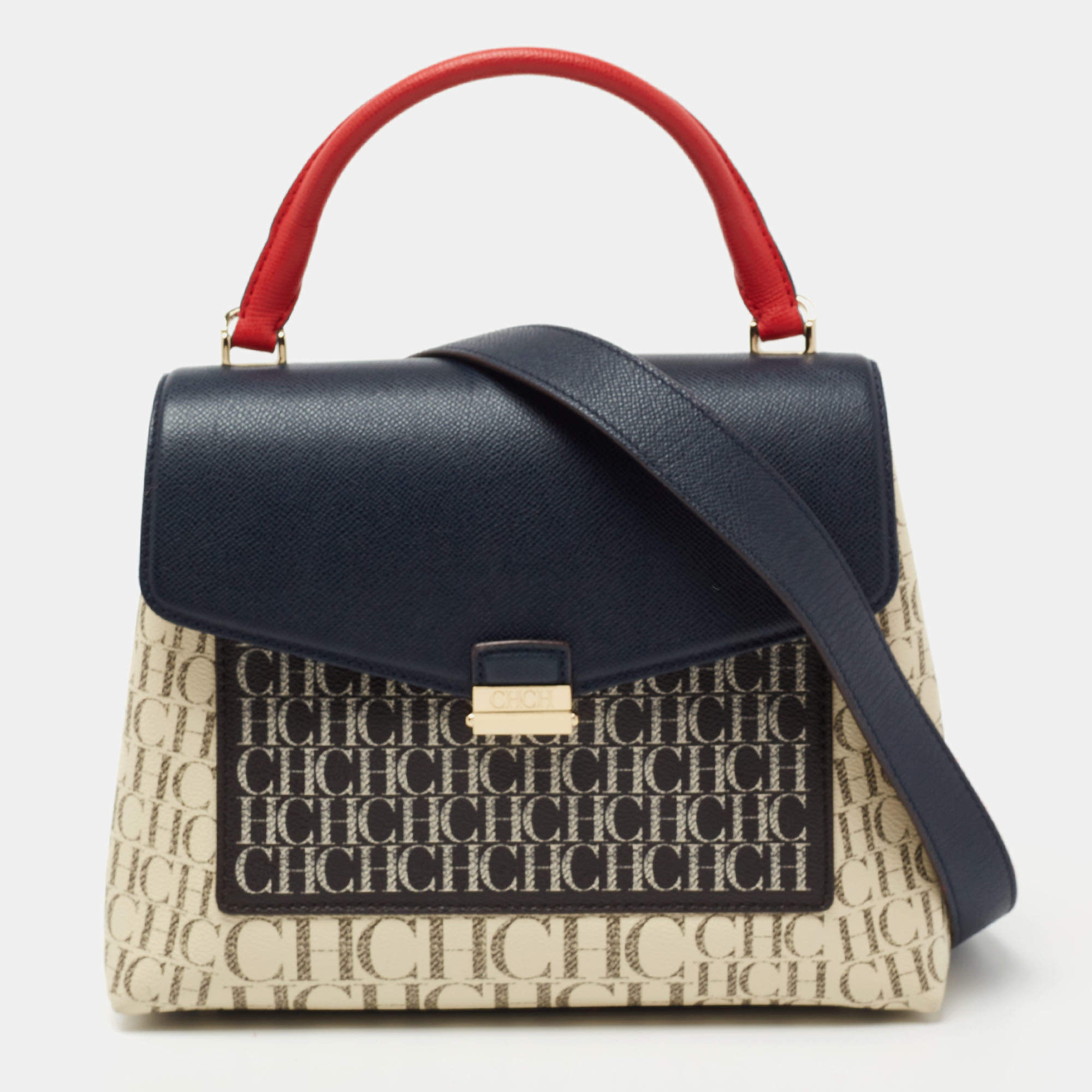 Pre Owned CH Carolina Herrera Multicolor Monogram Coated Canvas Top Handle Bag