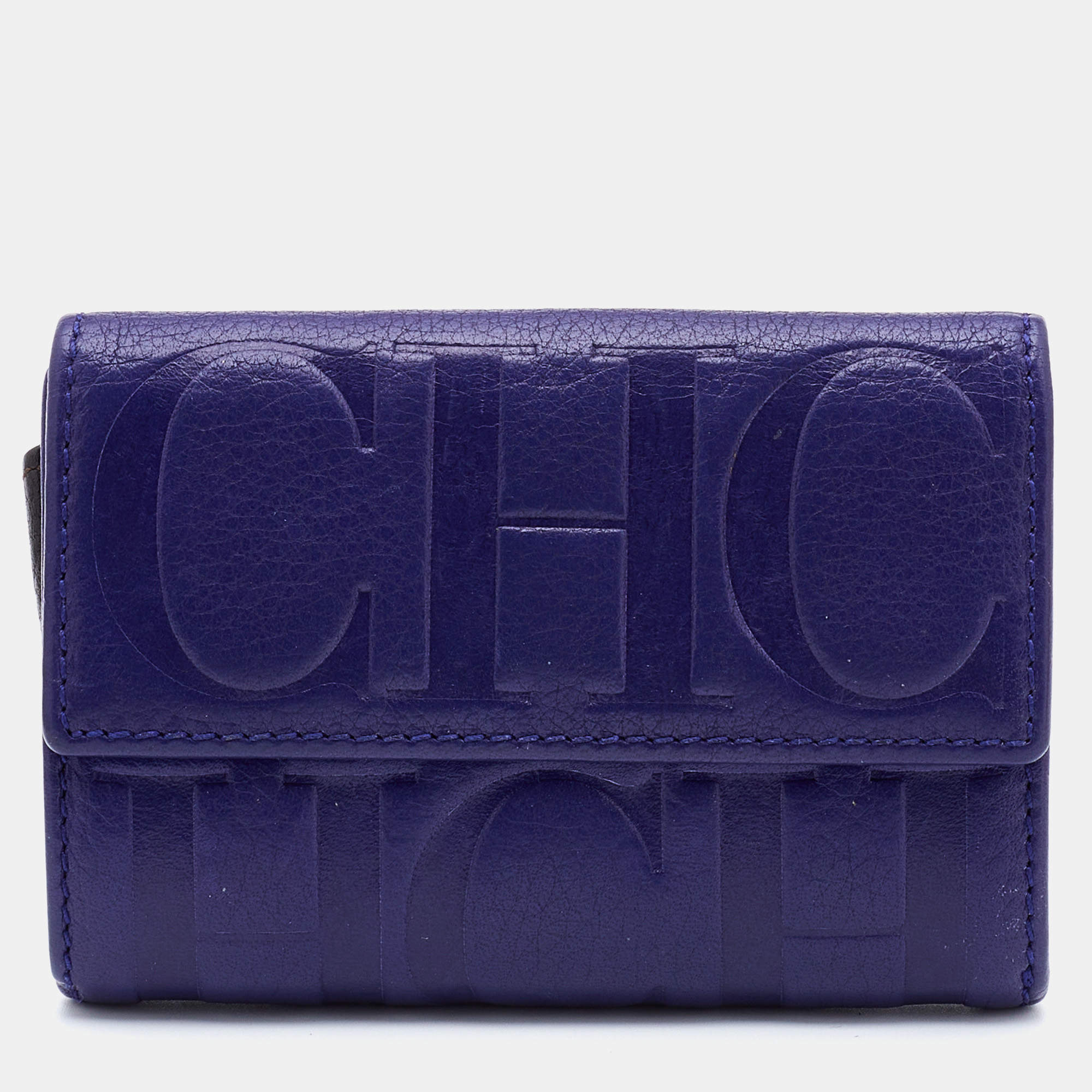 Pre Owned CH Carolina Herrera Indigo Leather Compact Wallet