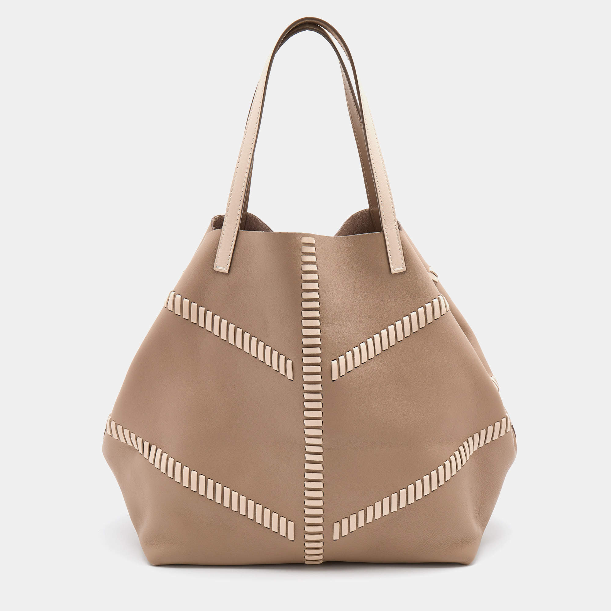 Pre Owned CH Carolina Herrera Taupe Leather Tote