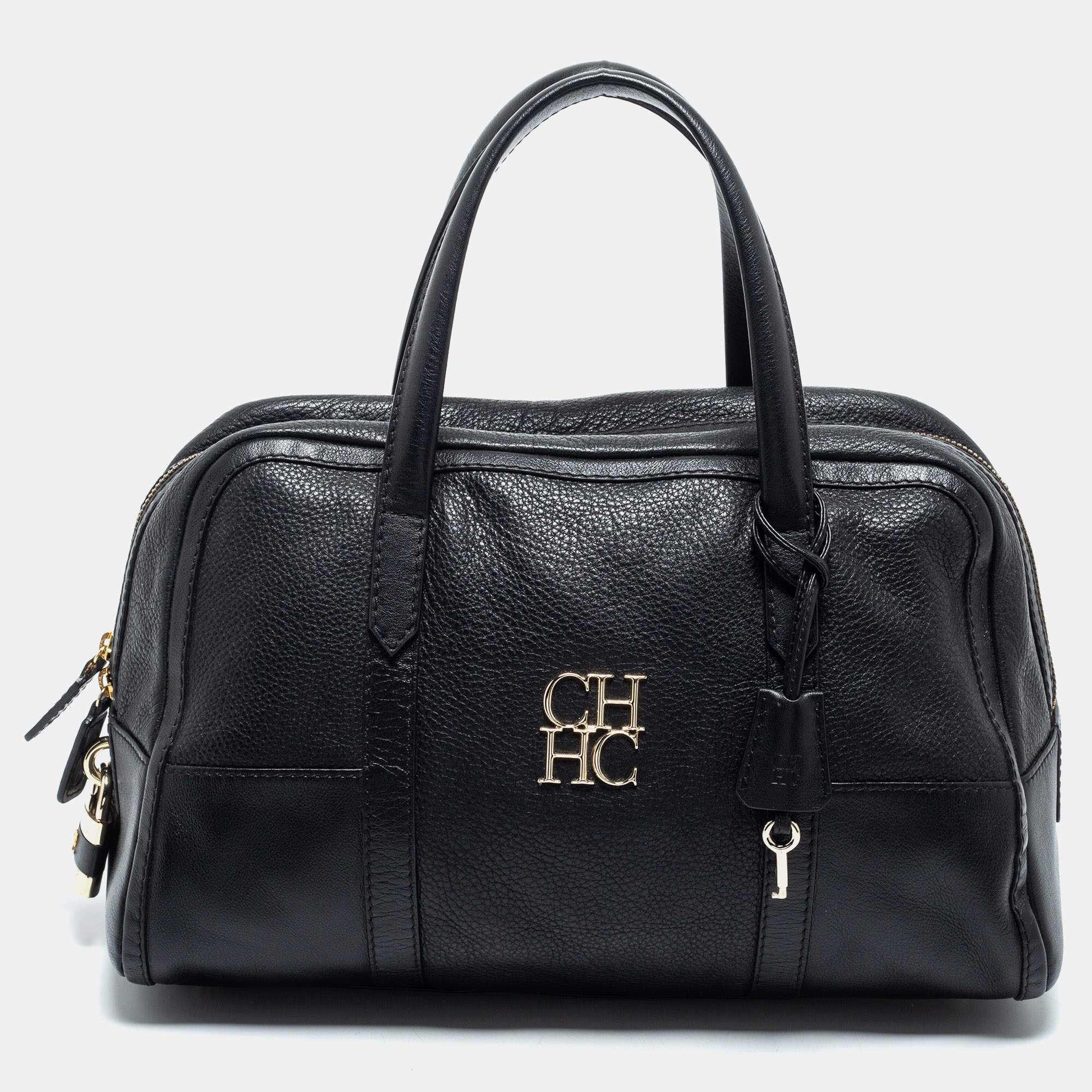 Pre Owned CH Carolina Herrera  Black Leather Boston Bag
