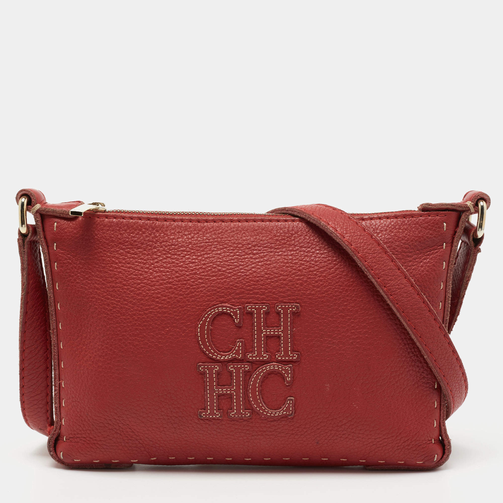 CH Carolina Herrera Red Leather Zip Crossbody Bag CH Carolina Herrera ...