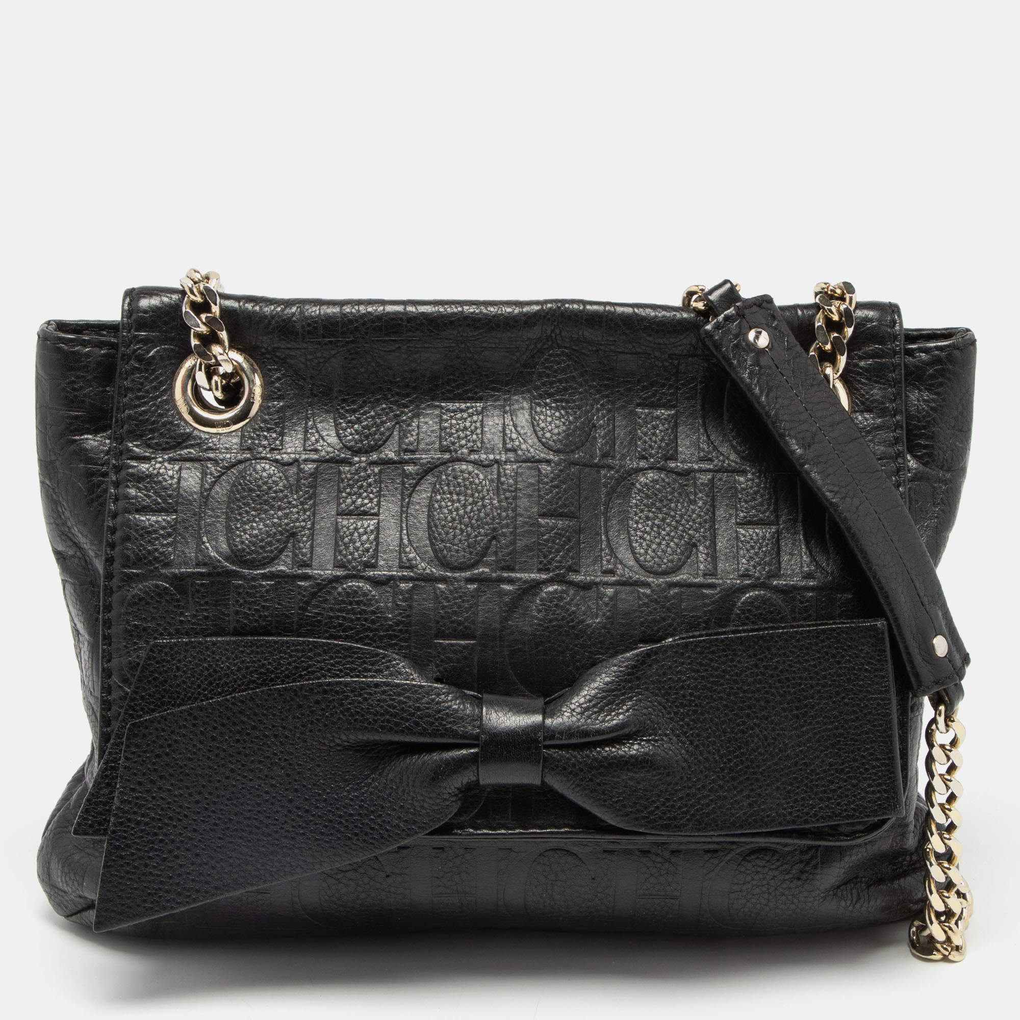مملوكة مسبقًا CH Carolina Herrera Black Leather Bow Flap Shoulder Bag