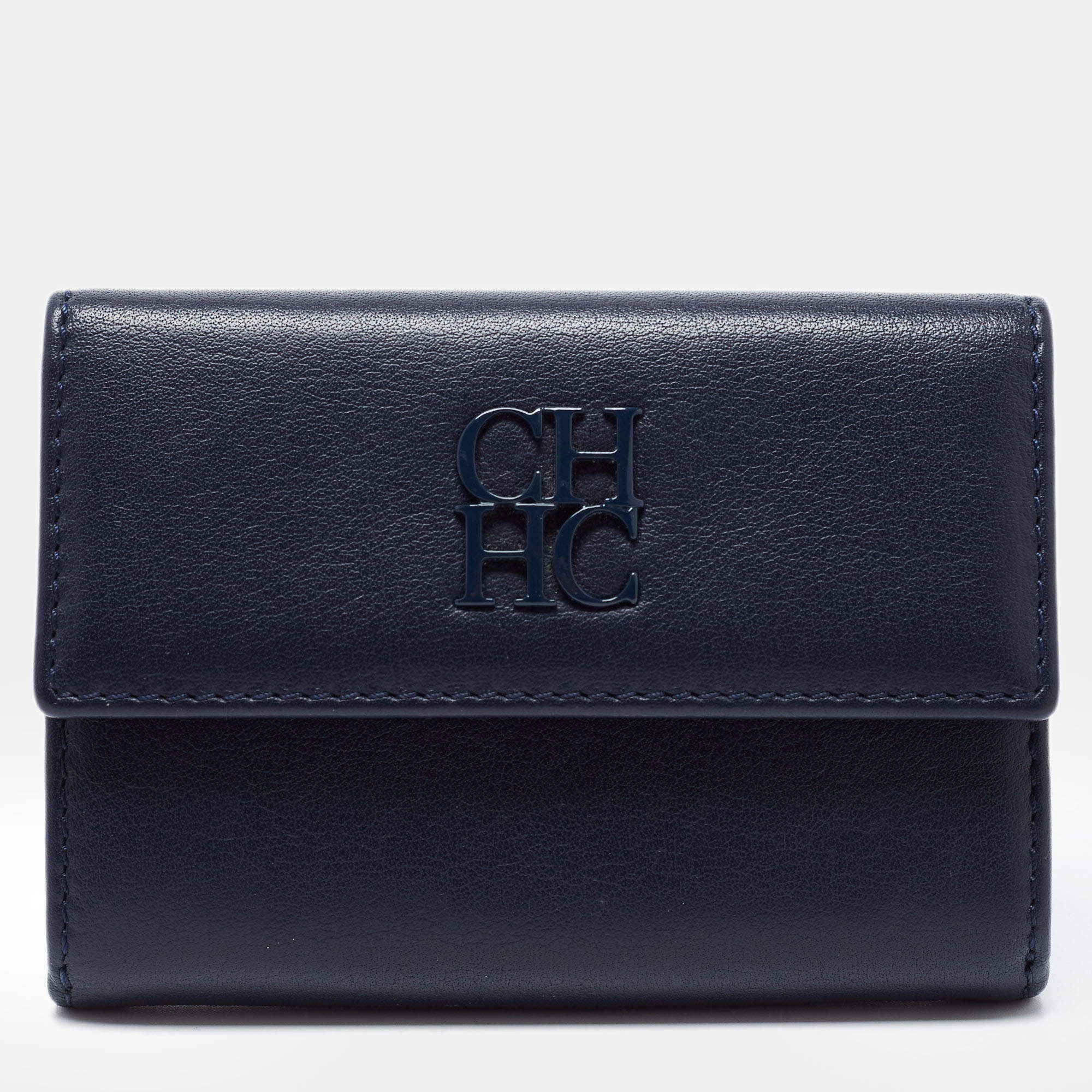 Pre Owned CH Carolina Herrera Blue Leather Compact Wallet