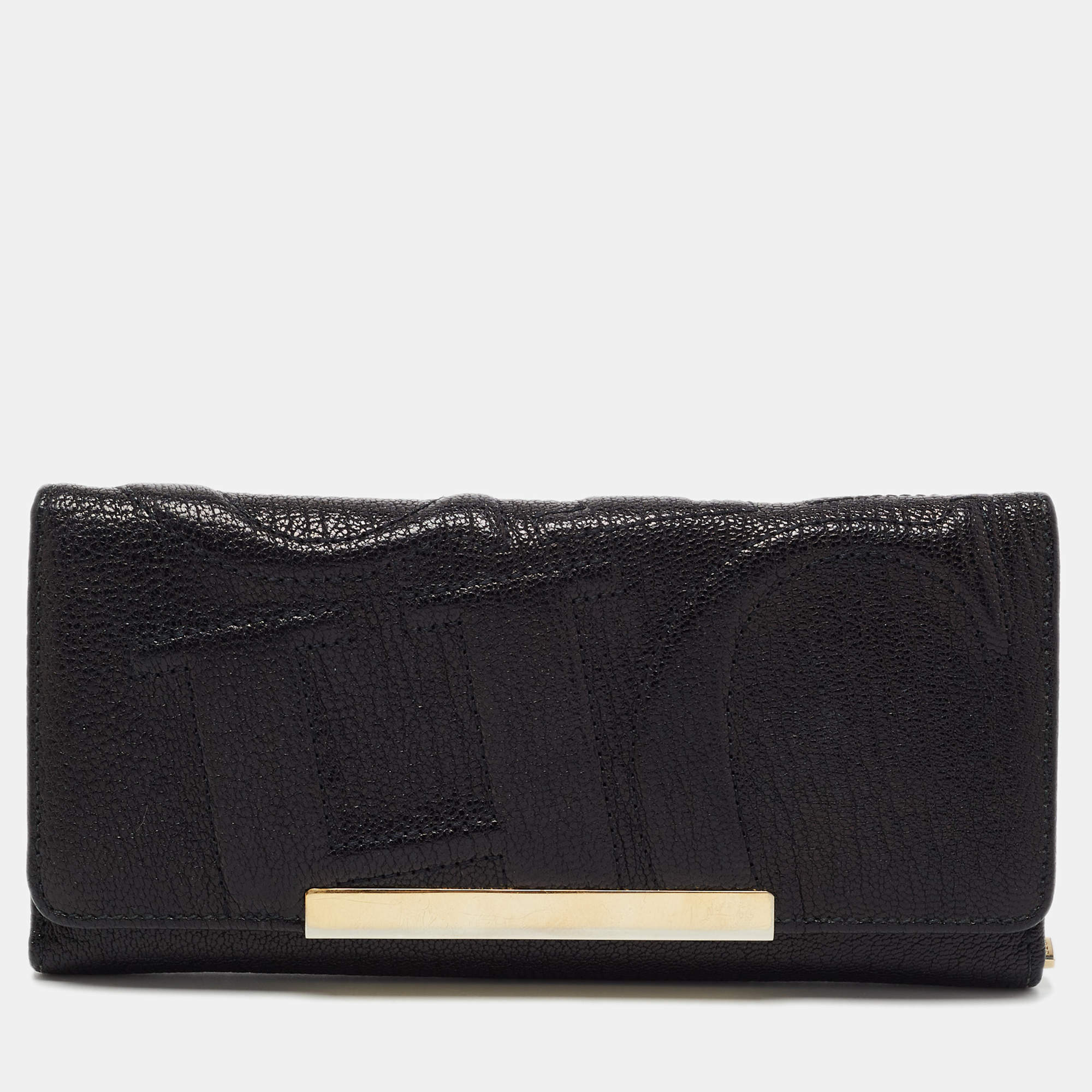 Pre Owned محفظة كونتينينتال كارولينا هيريرا جلد منقوش ذهبي ميتاليك بقلاب