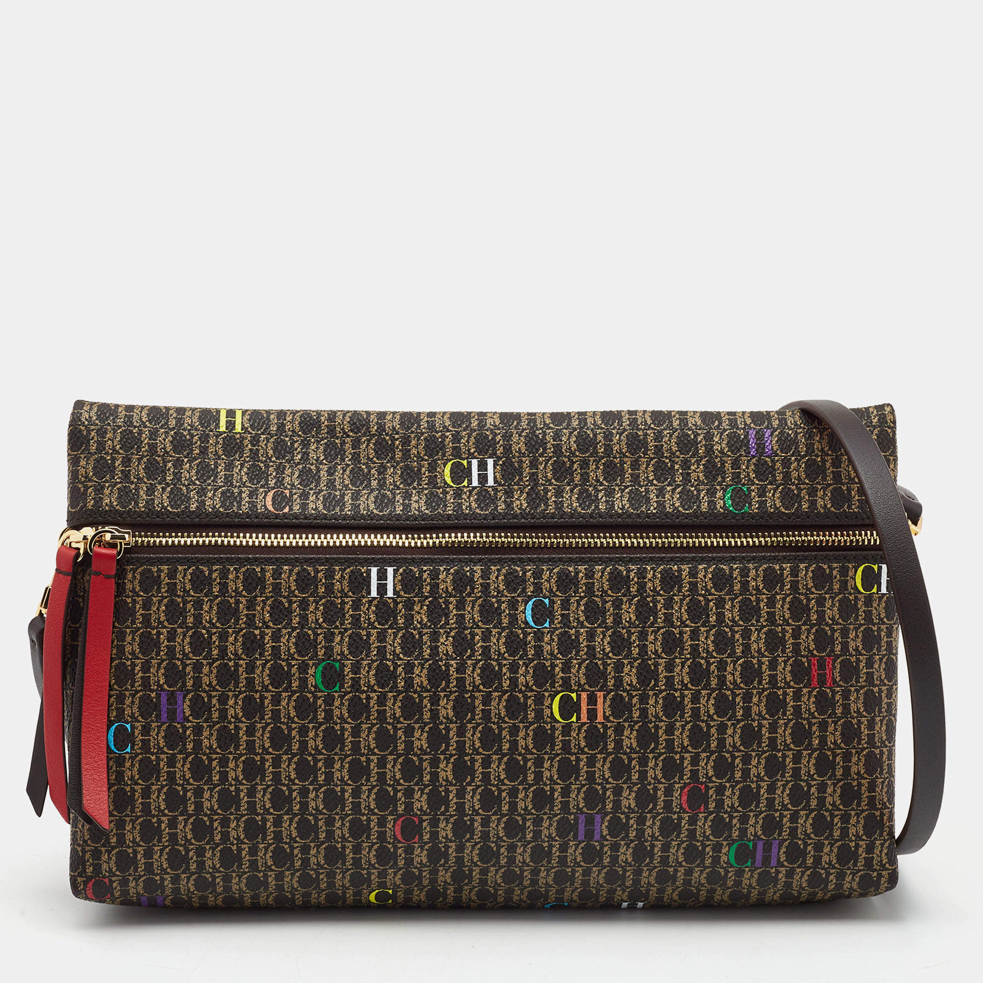 Pre Owned CH Carolina Herrera Brown/Gold Signature Coated Canvas Inro Clutch Bag