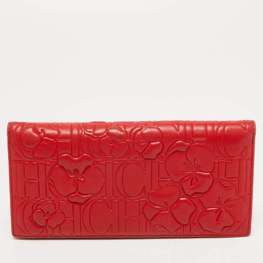 Pre Owned CH Carolina Herrera Embossed Leather Bifold Continental Wallet
