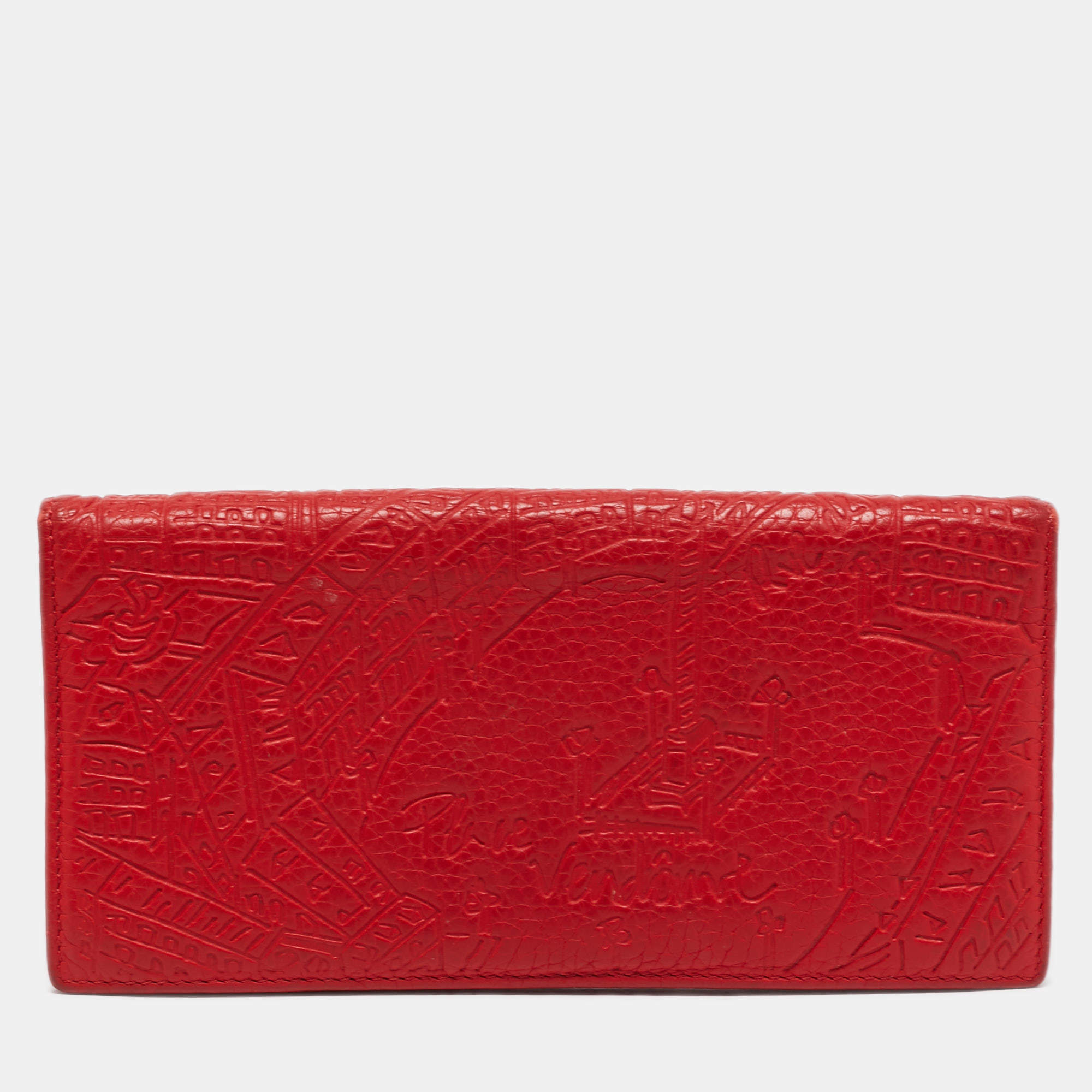 Pre Owned CH Carolina Herrera Red Embossed Leather Bifold Continental Wallet