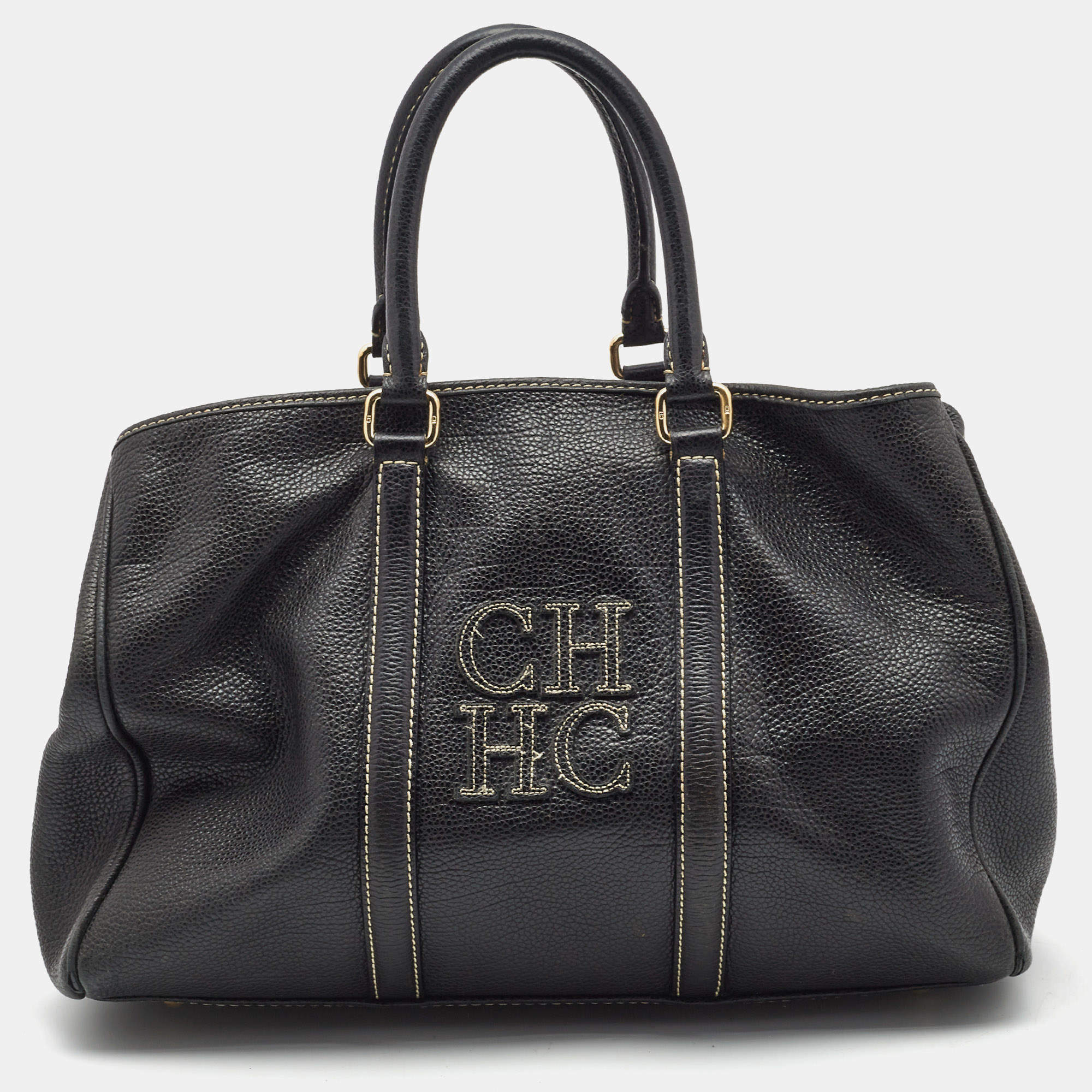 Pre Owned حقيبة يد كارولينا هيريرا ماتيو متوسطة جلد محبب بيج