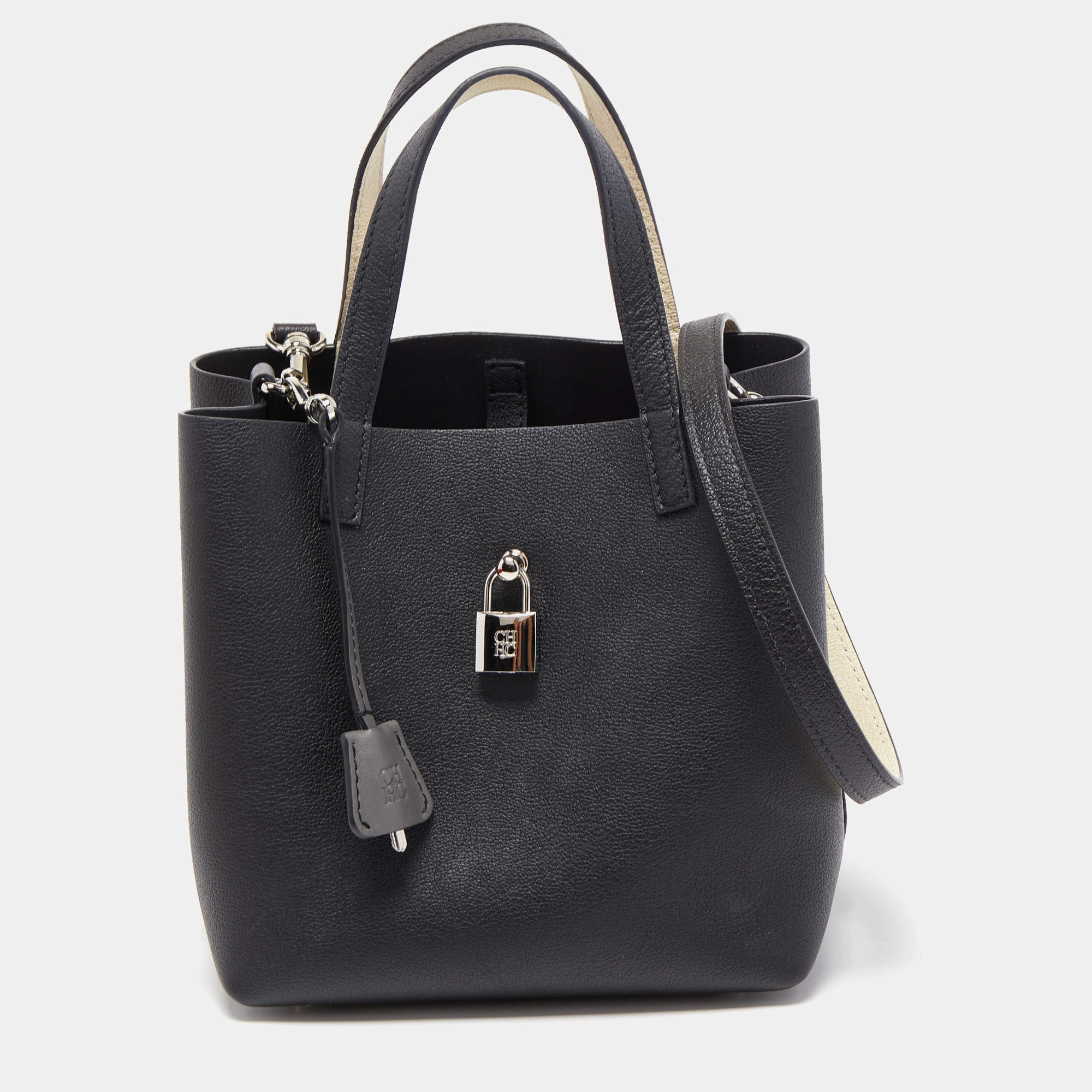 Pre Owned CH Carolina Herrera Black Leather Small Matryoshka Locked Shoulder Bag