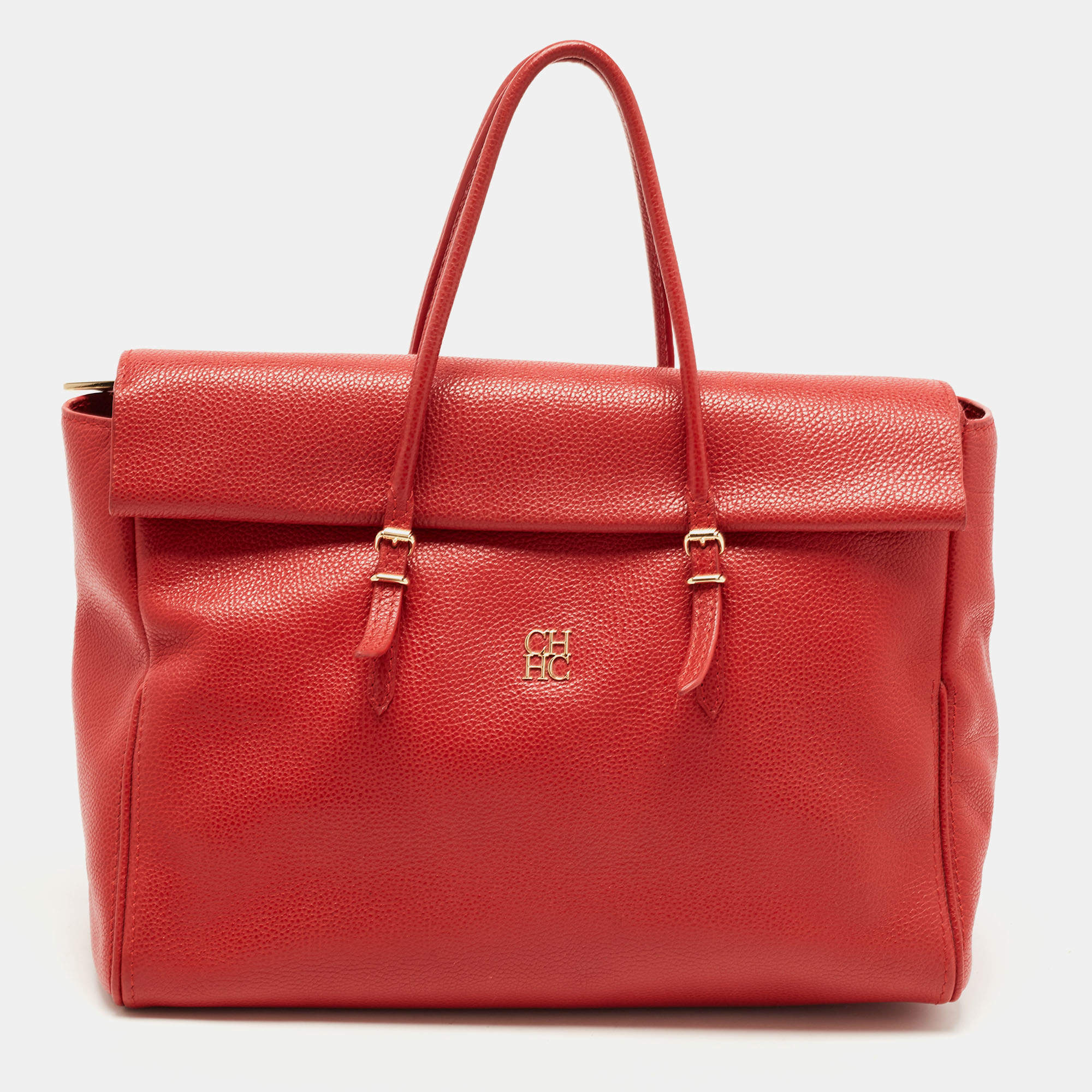 مملوكة مسبقًا CH Carolina Herrera Red Leather Tempo Collection Adagio Tote