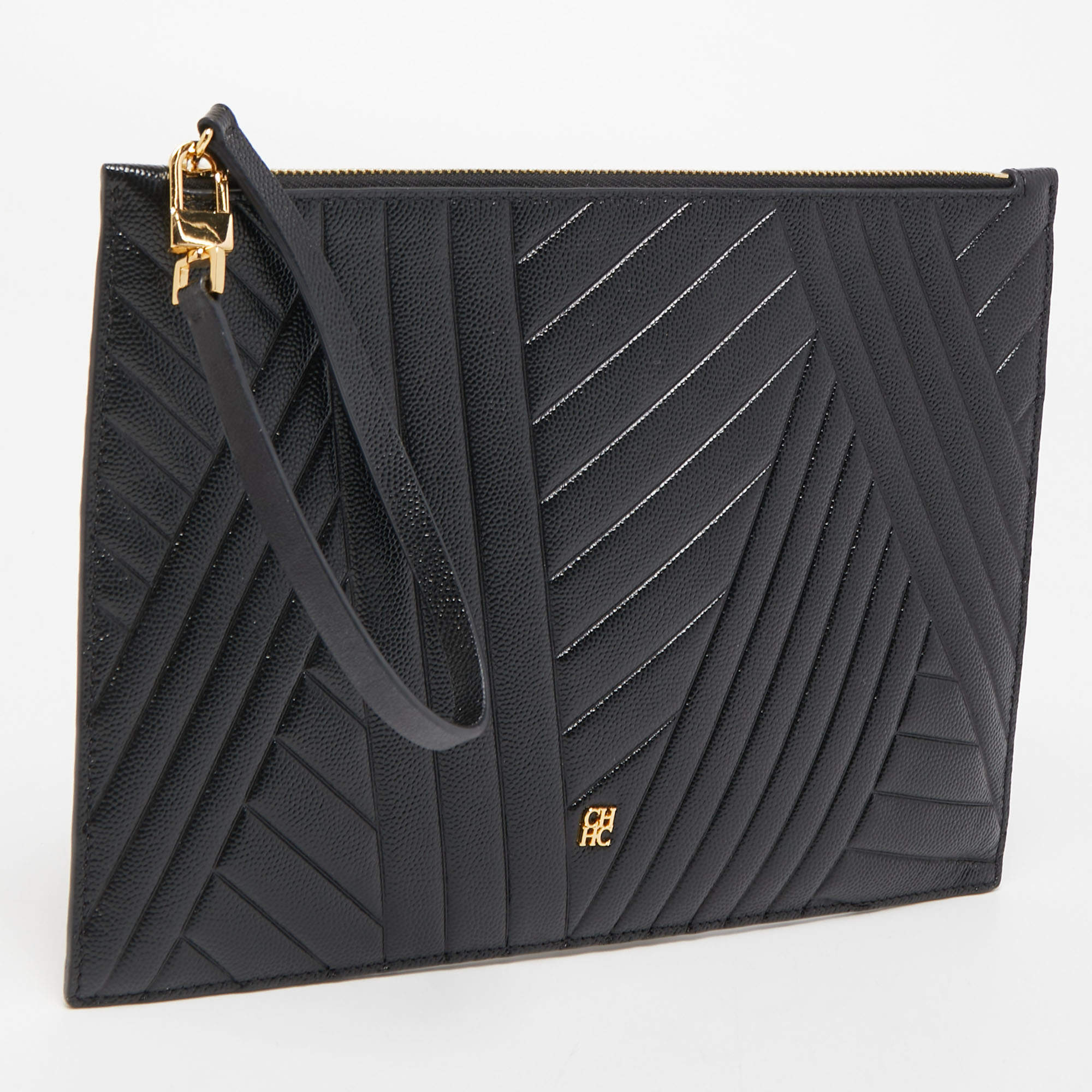 CH Carolina Herrera Black Quilted Leather Continental Pouch