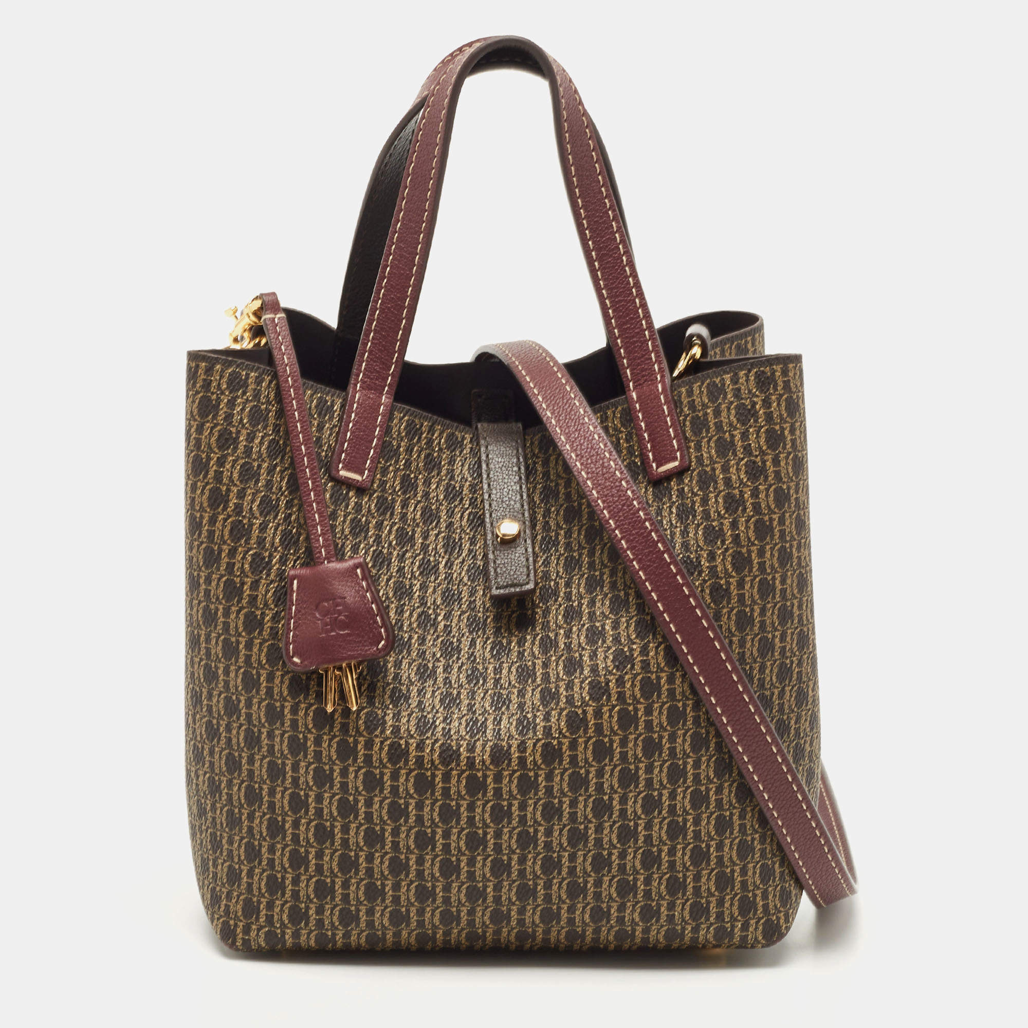 Pre Owned حقيبة يد كارولينا هيريرا قفل ماترايوشكا جلد وكانفاس مقوى مونوغرامى وردية / بيج 