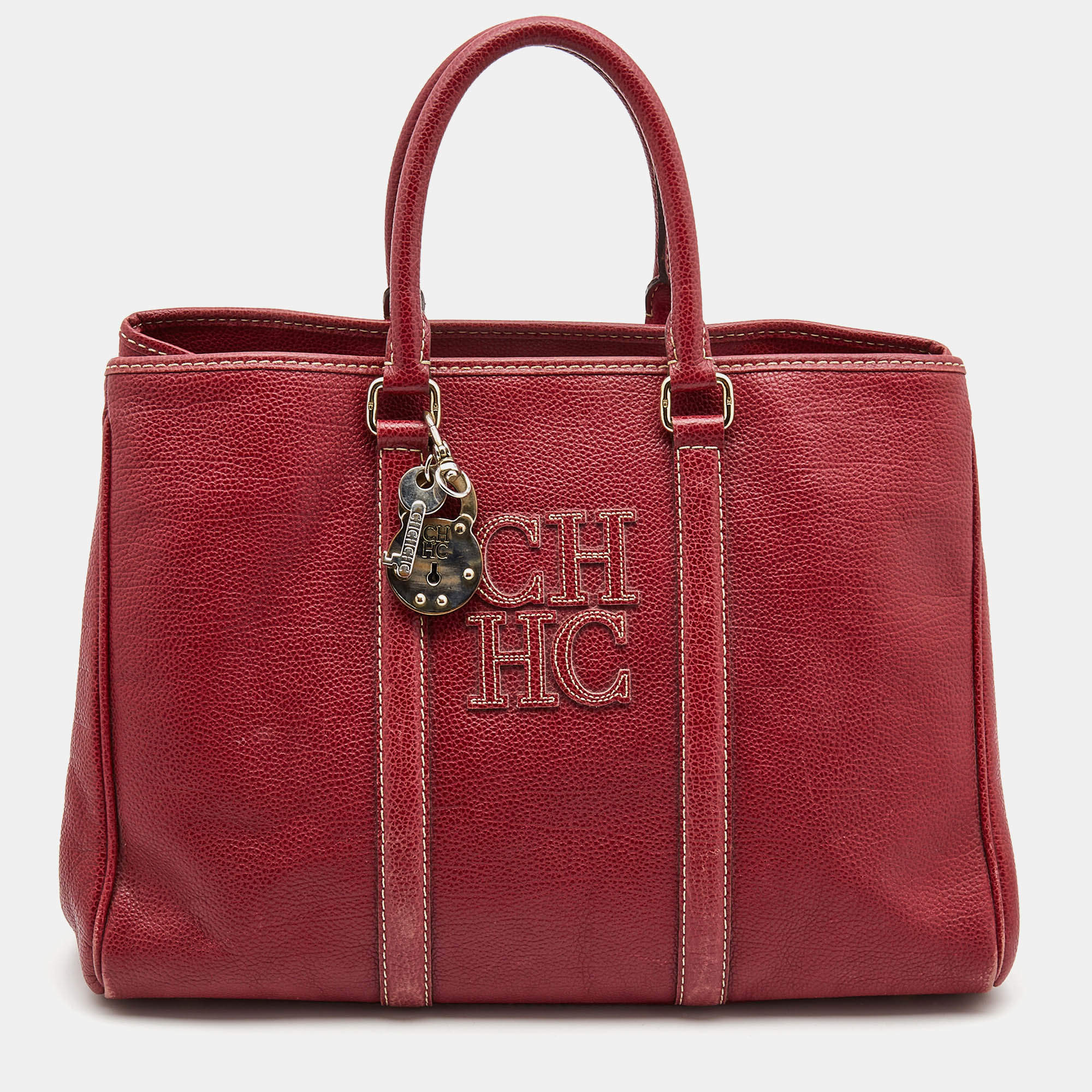 Pre Owned CH Carolina Herrera Red Leather Large Matteo Tote
