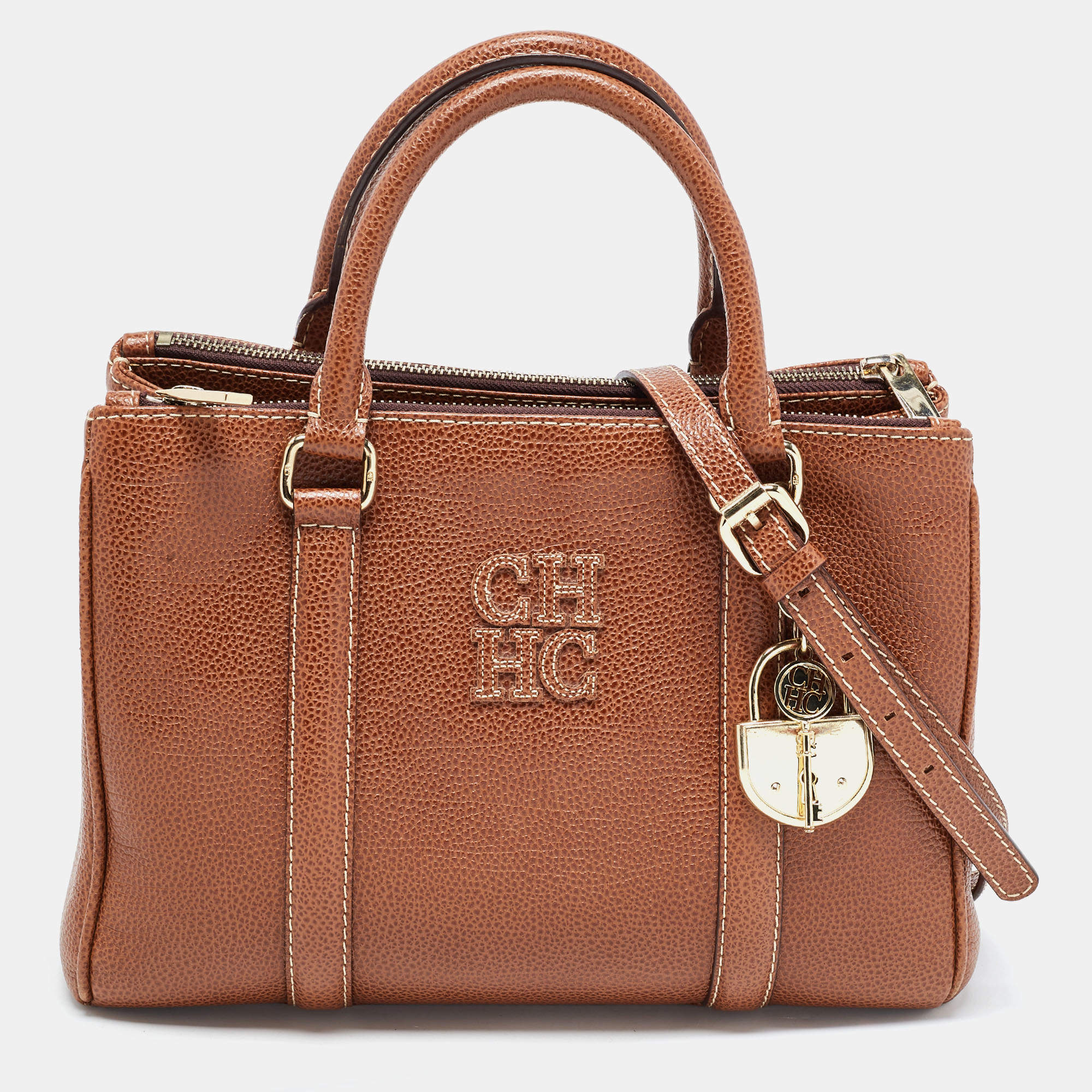 Pre Owned CH Carolina Herrera Brown Pebbled Leather Matteo Tote
