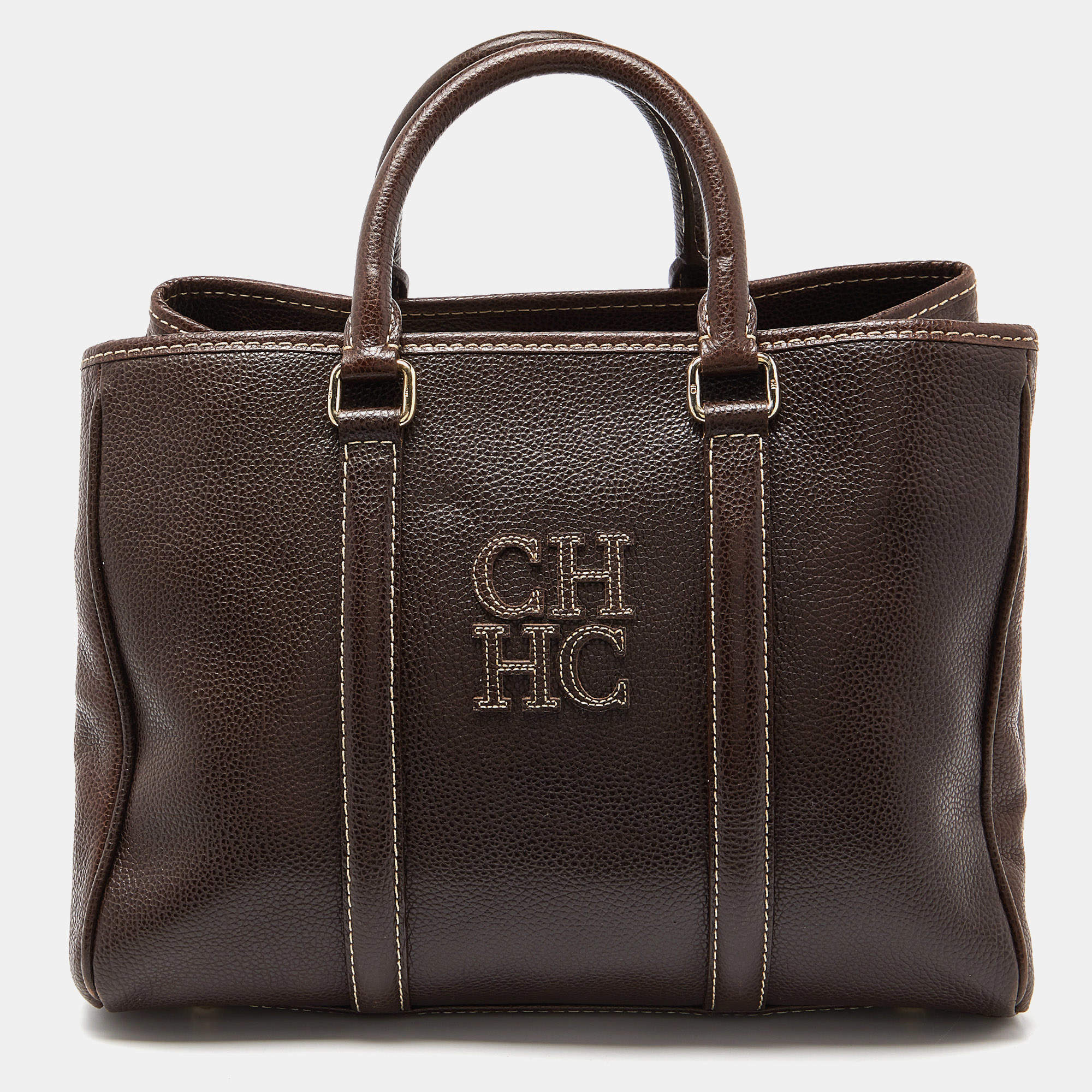 مملوكة مسبقًا CH Carolina Herrera Brown Grained Leather Matteo Tote