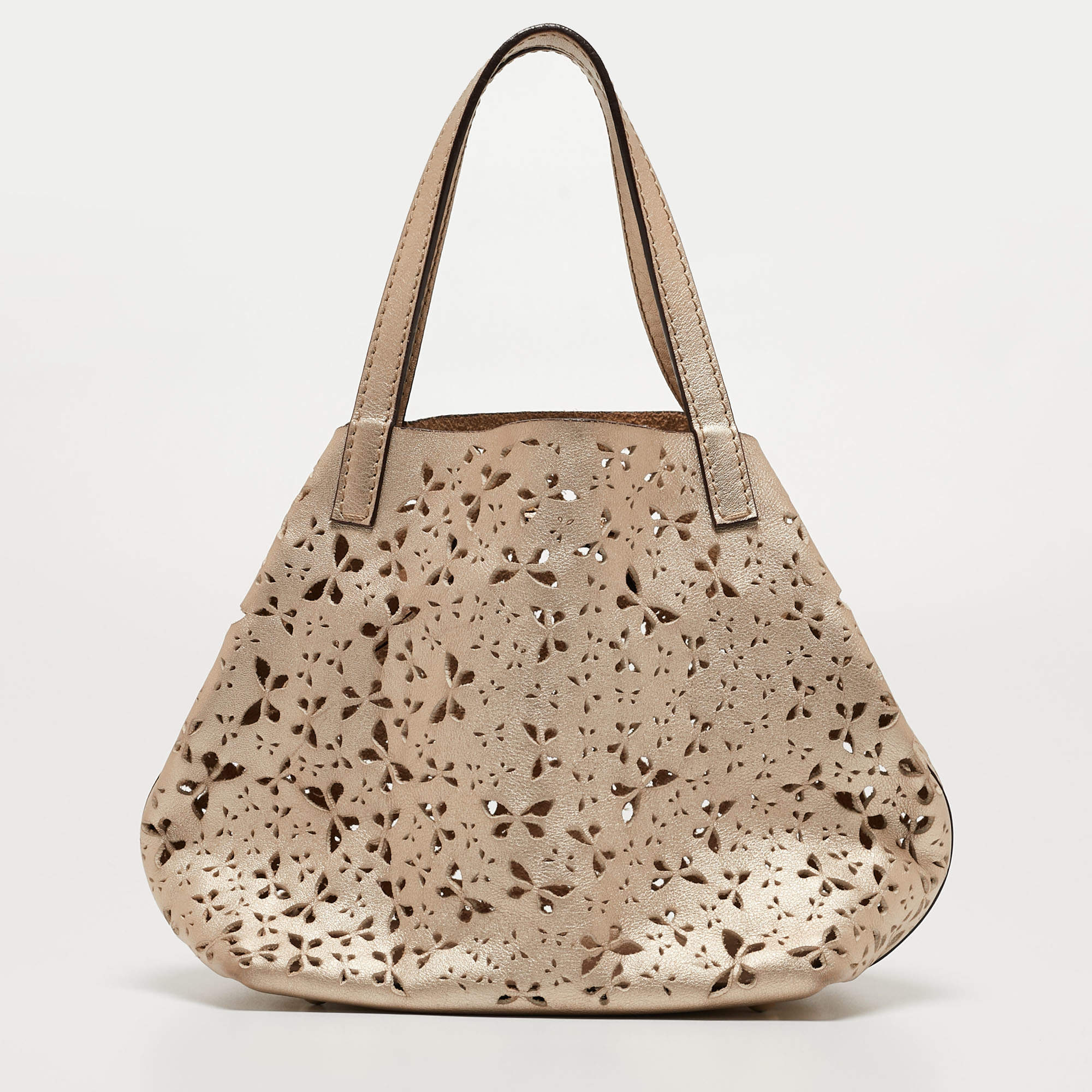 Pre Owned Carolina Herrera Gold Butterfly Cut Leather Tote