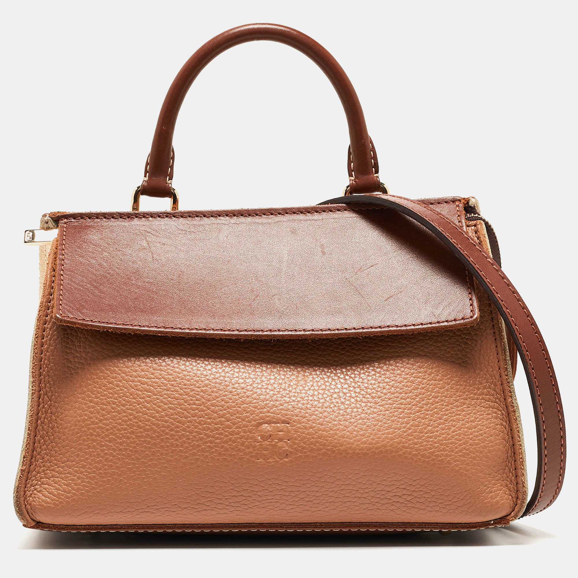 Pre Owned CH Carolina Herrera Tricolor Leather Top Handle Bag