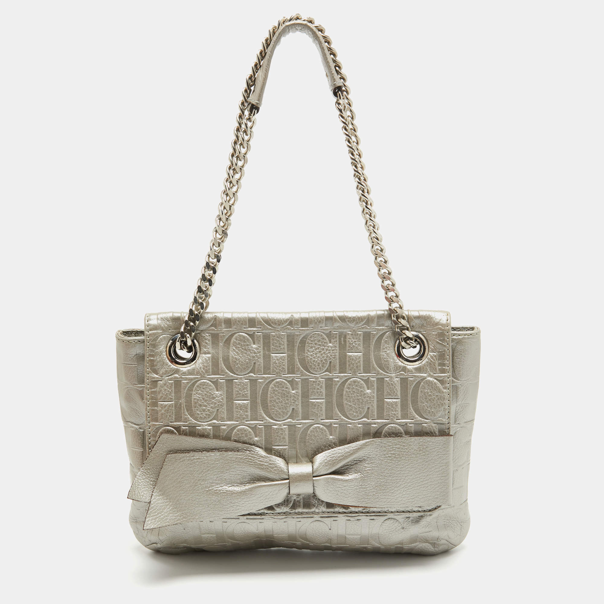 مملوكة مسبقًا CH Carolina Herrera Grey Monogram Leather Audrey Shoulder Bag
