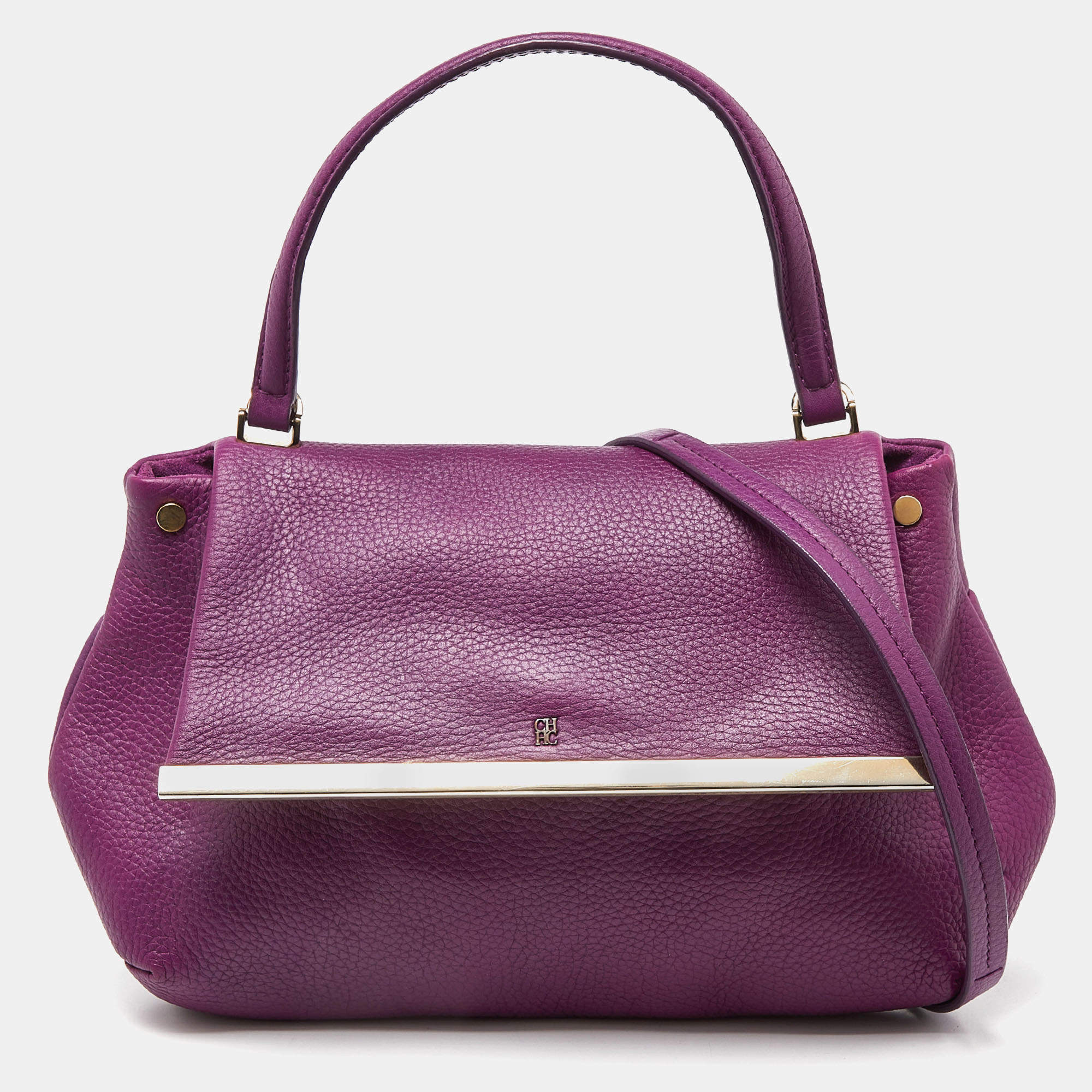 Pre Owned CH Carolina Herrera Purple Leather Top Handle Bag
