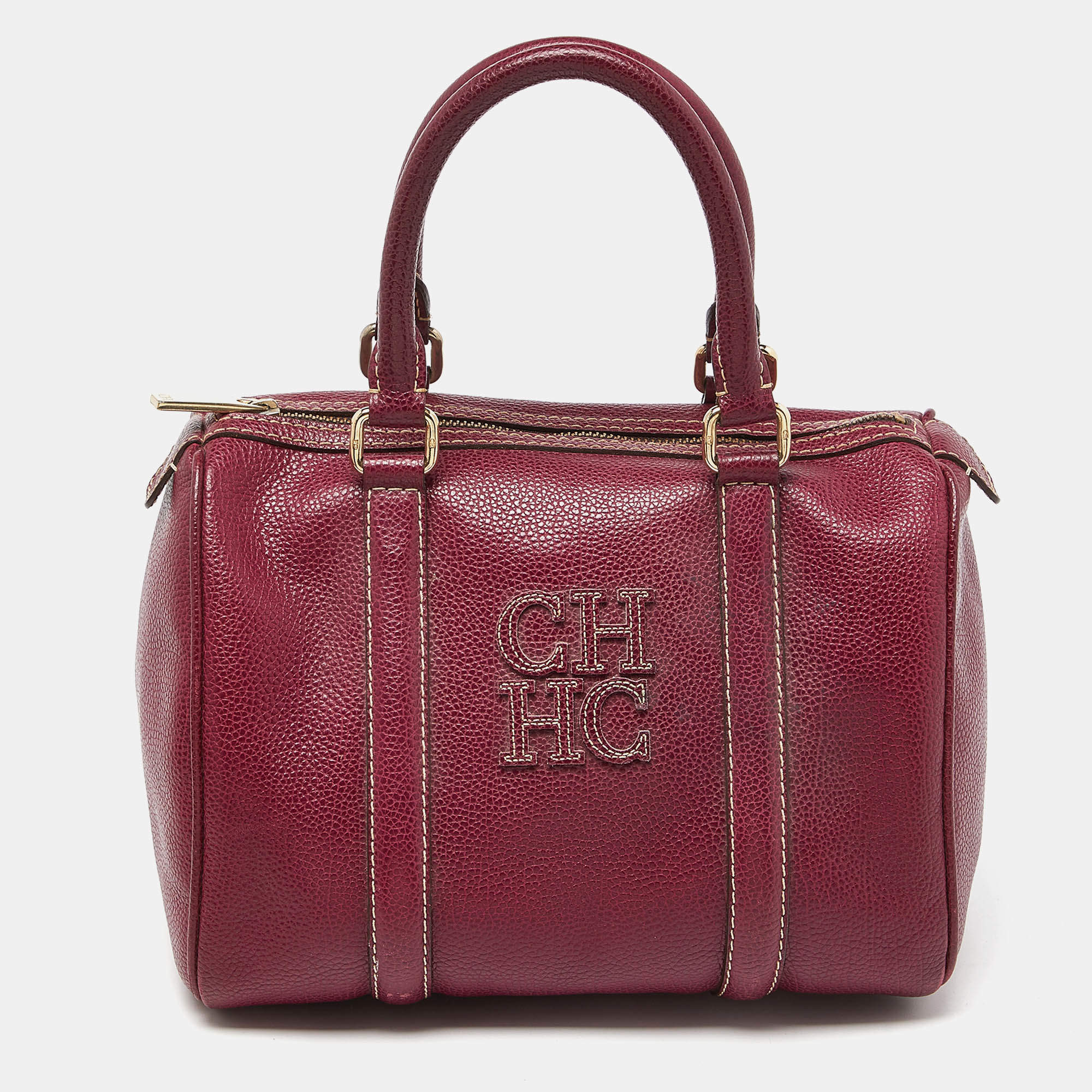 Pre Owned CH Carolina Herrera Purple Leather Andy Boston Bag