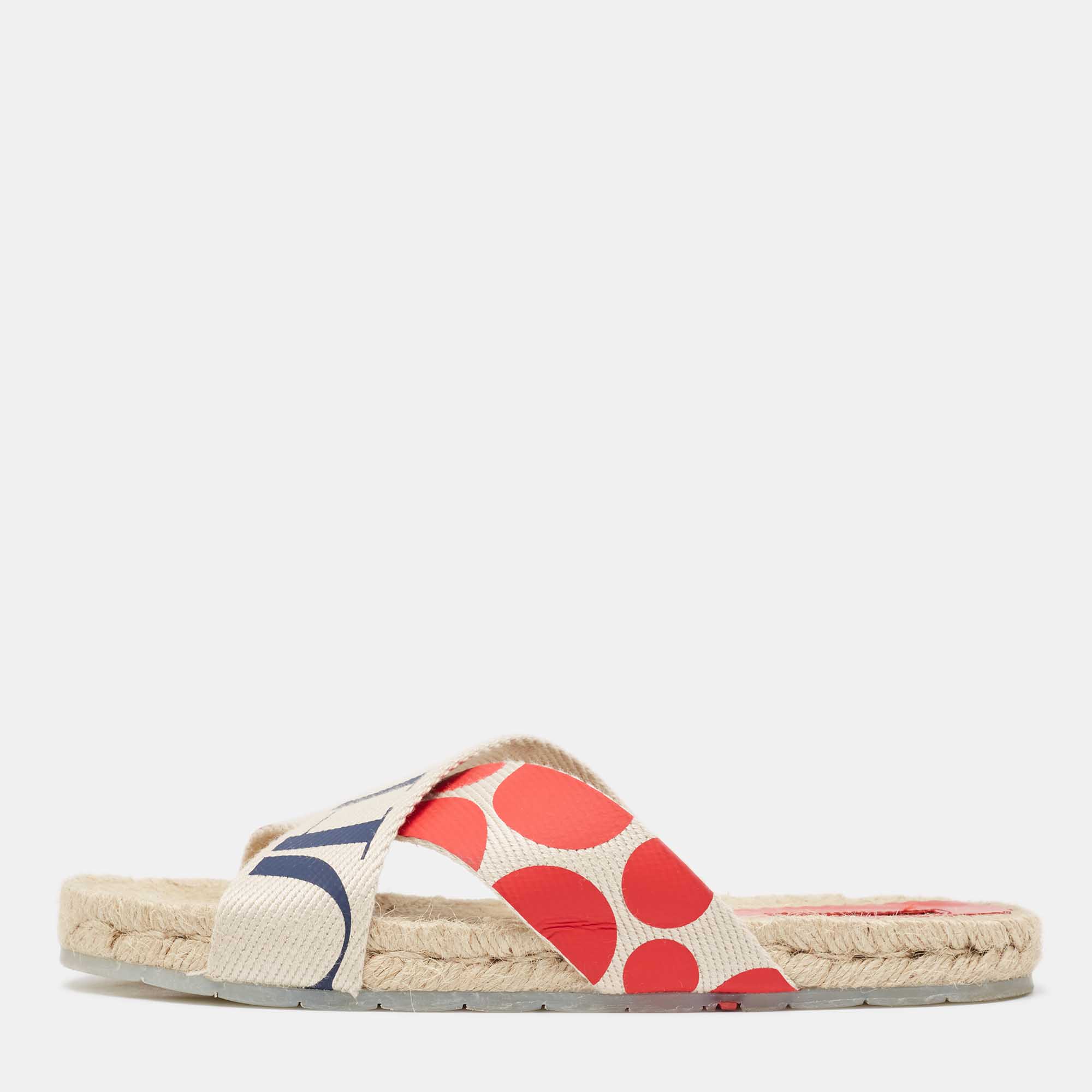 مملوكة مسبقًا CH Carolina Herrera Tricolor Canvas Crisscross Espadrille Slides Size 39