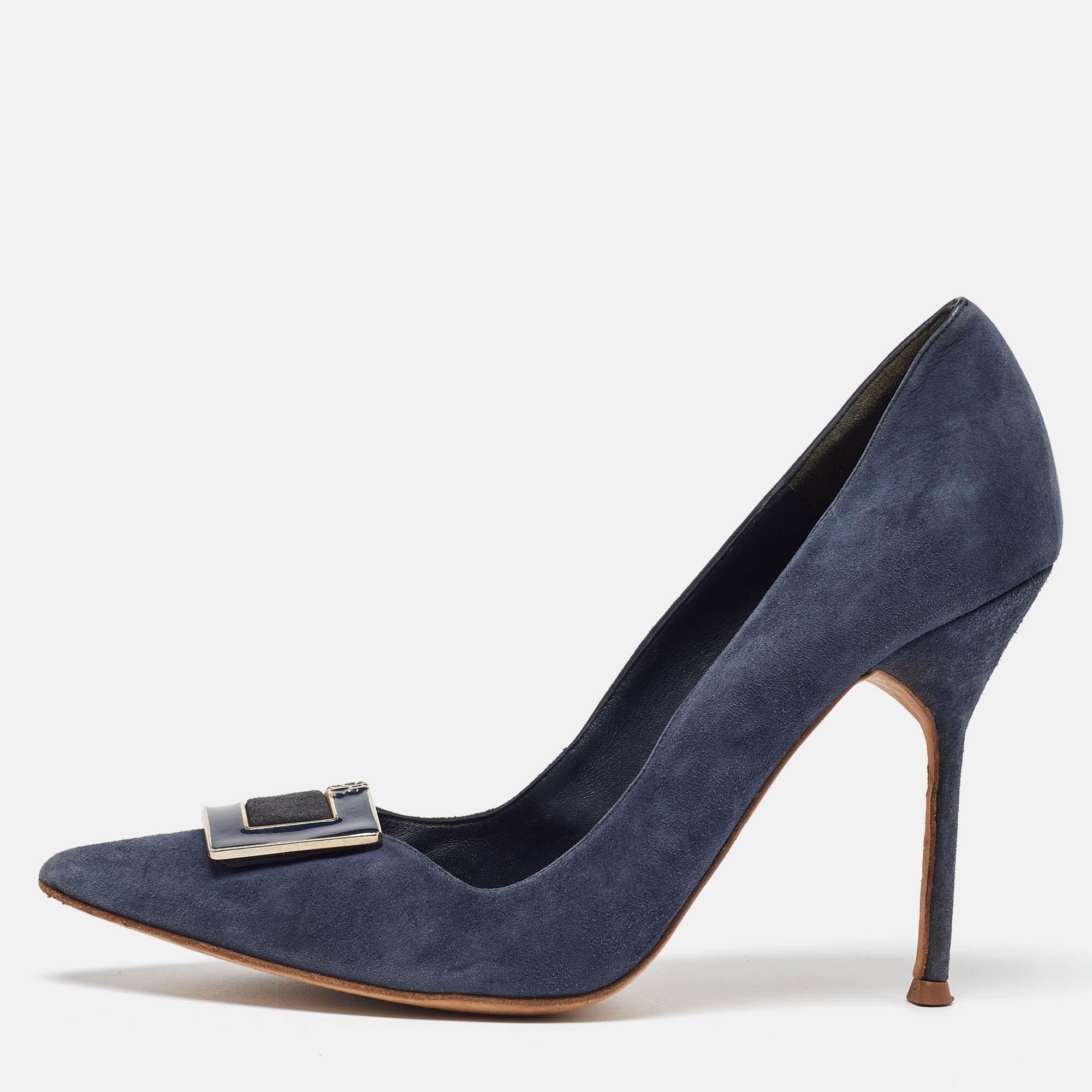 CH Carolina Herrera Blue Suede Pointed Toe Pumps Size 40