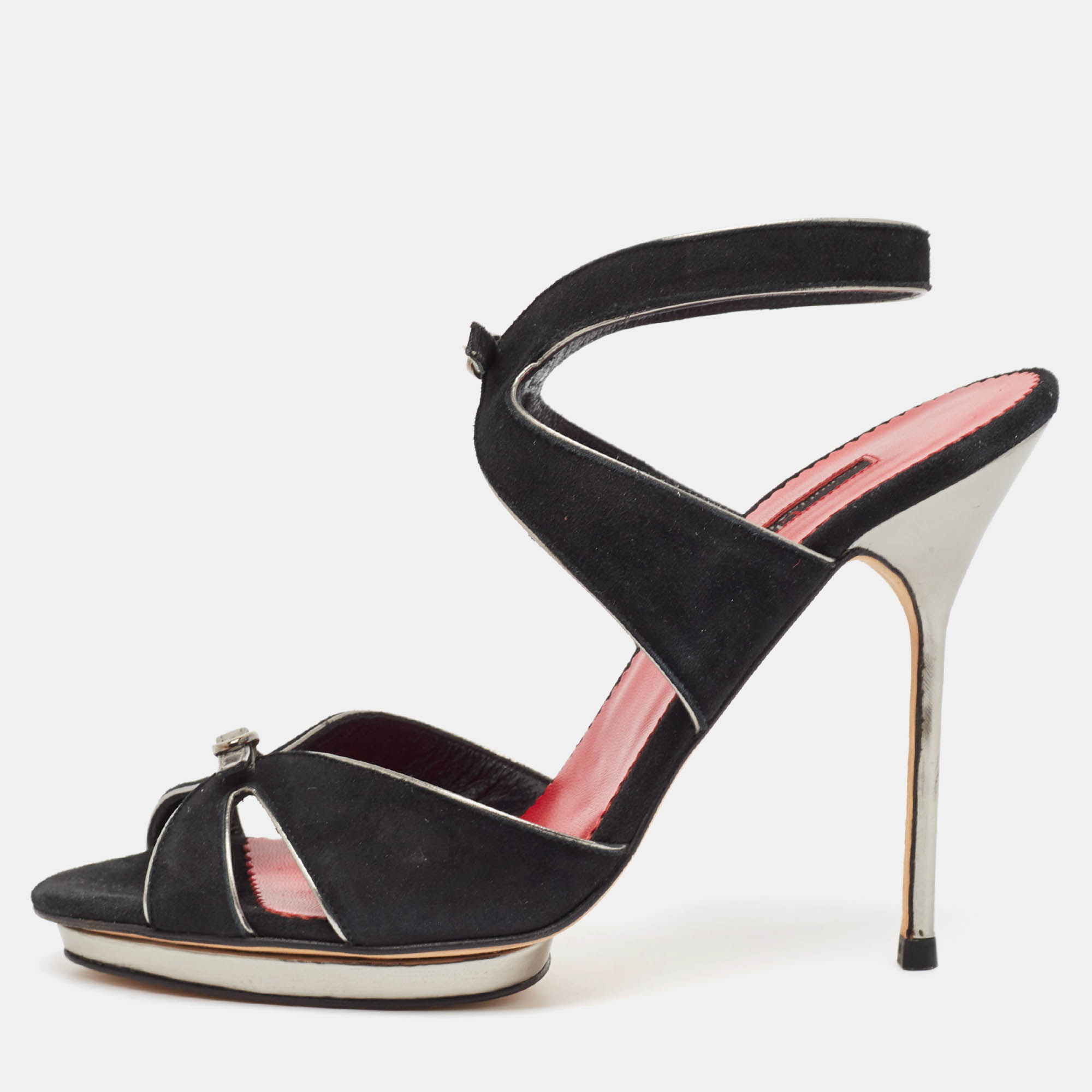 مملوكة مسبقًا CH Carolina Herrera Black Leather Ankle Strap Sandals Size 40