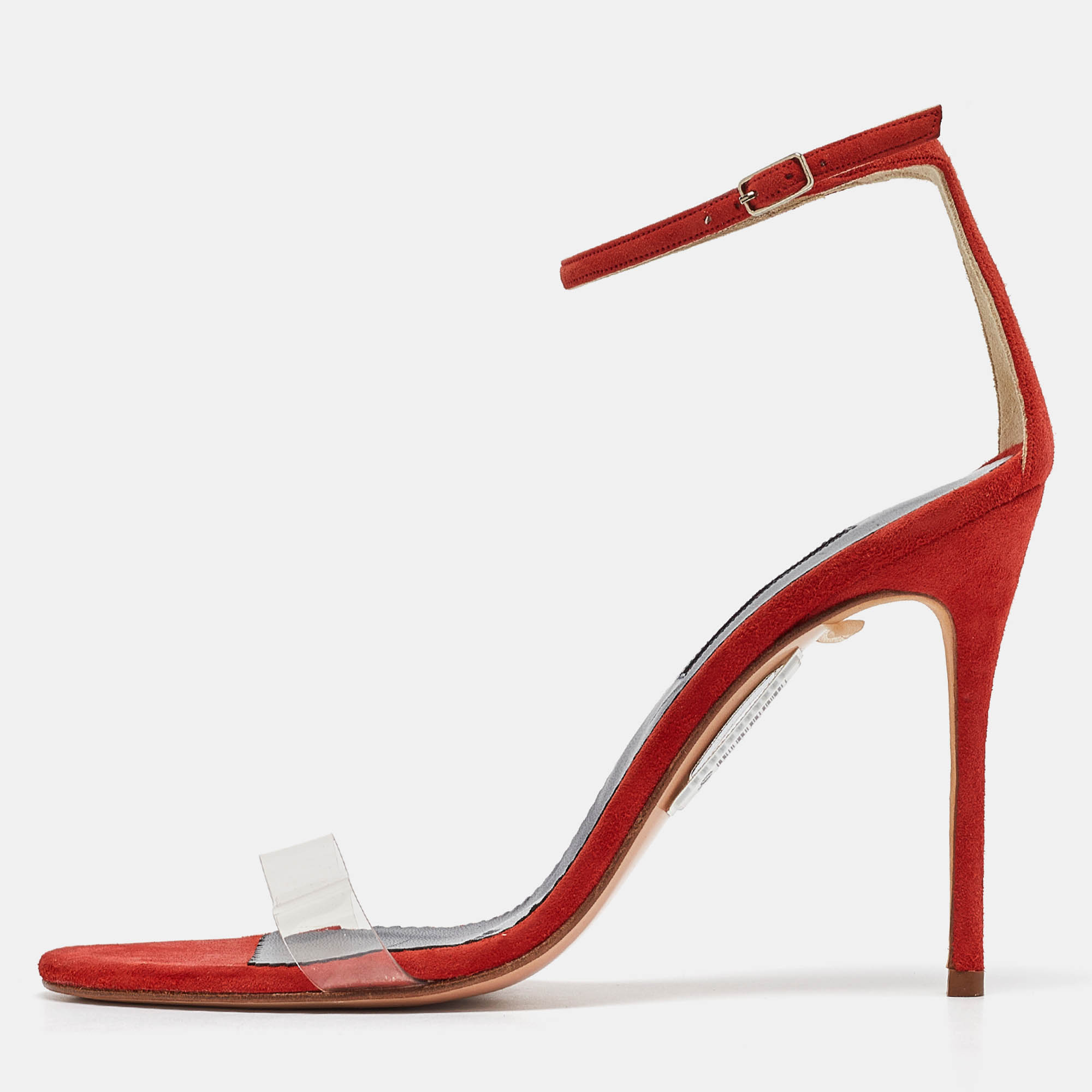 Pre Owned CH Carolina Herrera Red Suede and PVC Ankle Strap Sandals Size 40