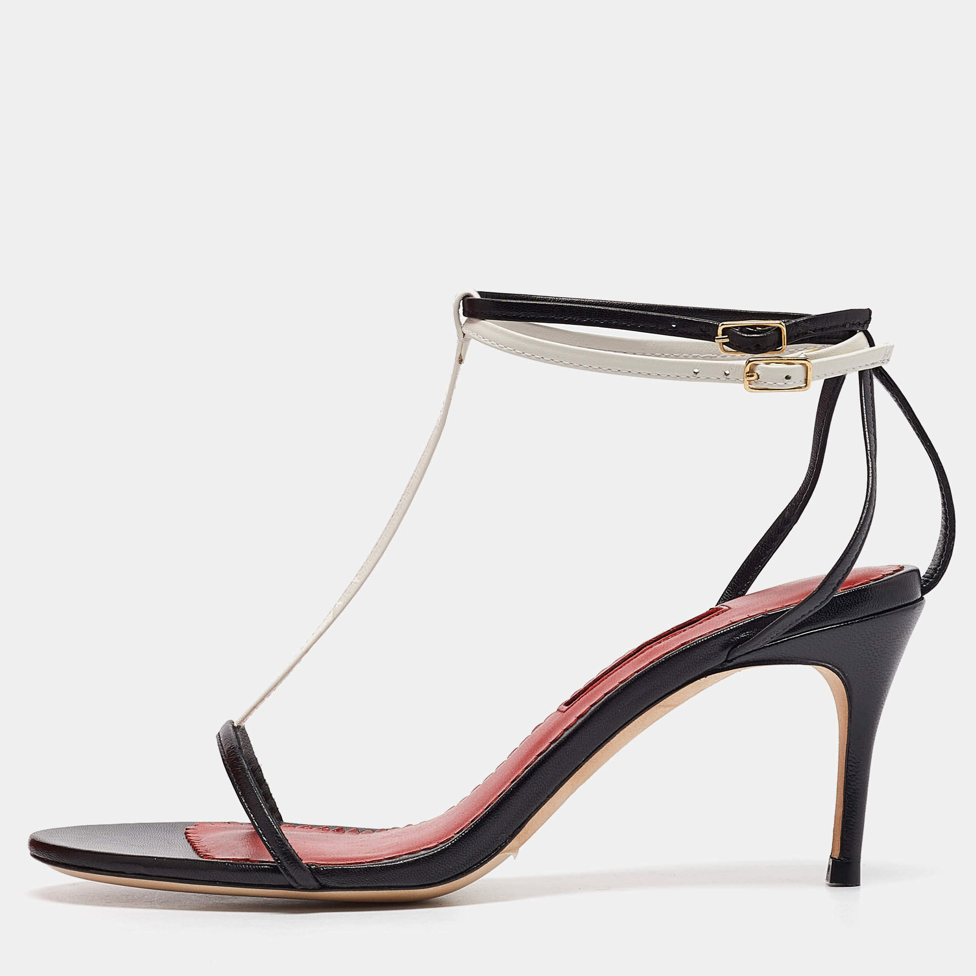 مملوكة مسبقًا CH Carolina Herrera Black Leather Ankle Strap Sandals Size 37
