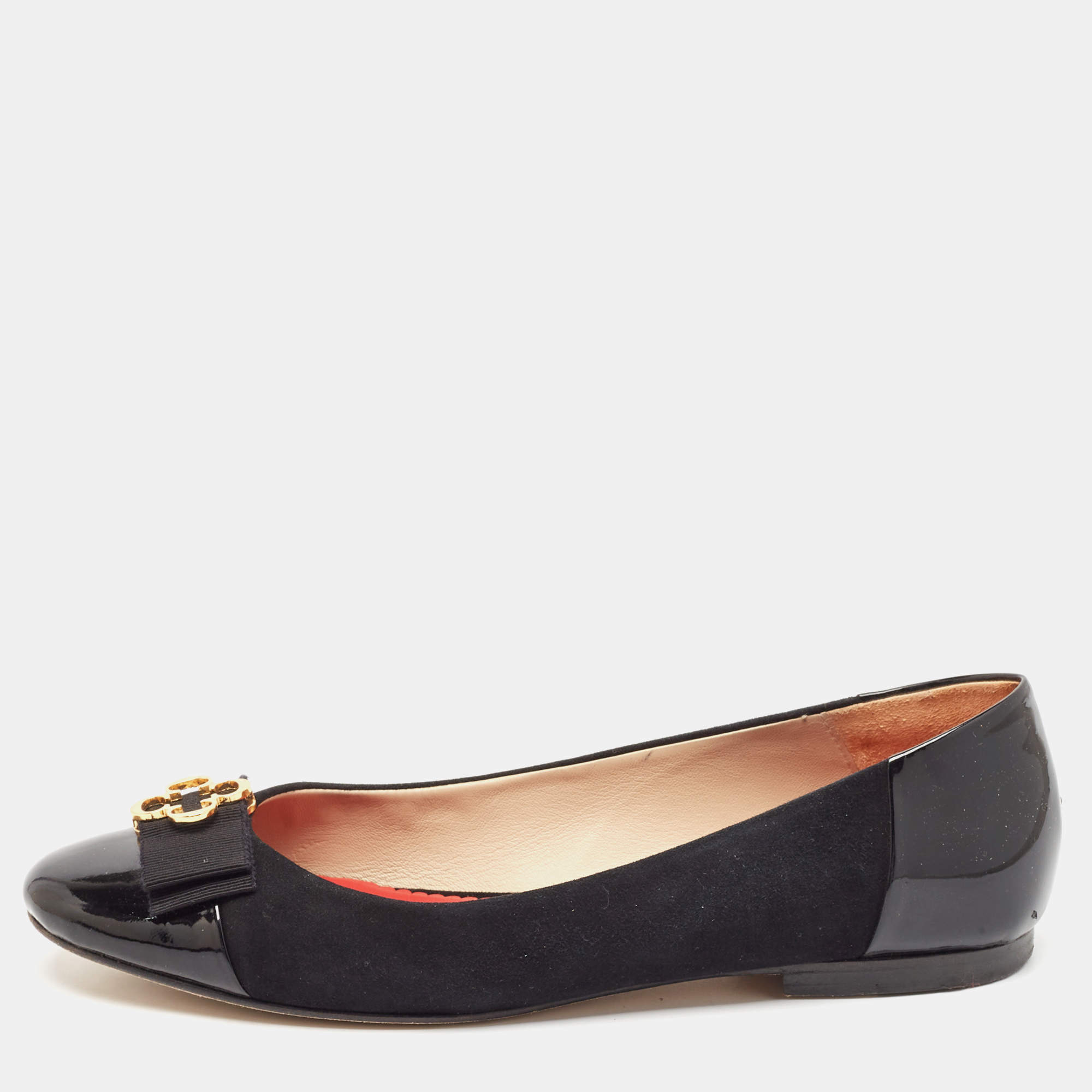 مملوكة مسبقًا CH Carolina Herrera Black Patent Leather and Suede Ballet Flats Size 37