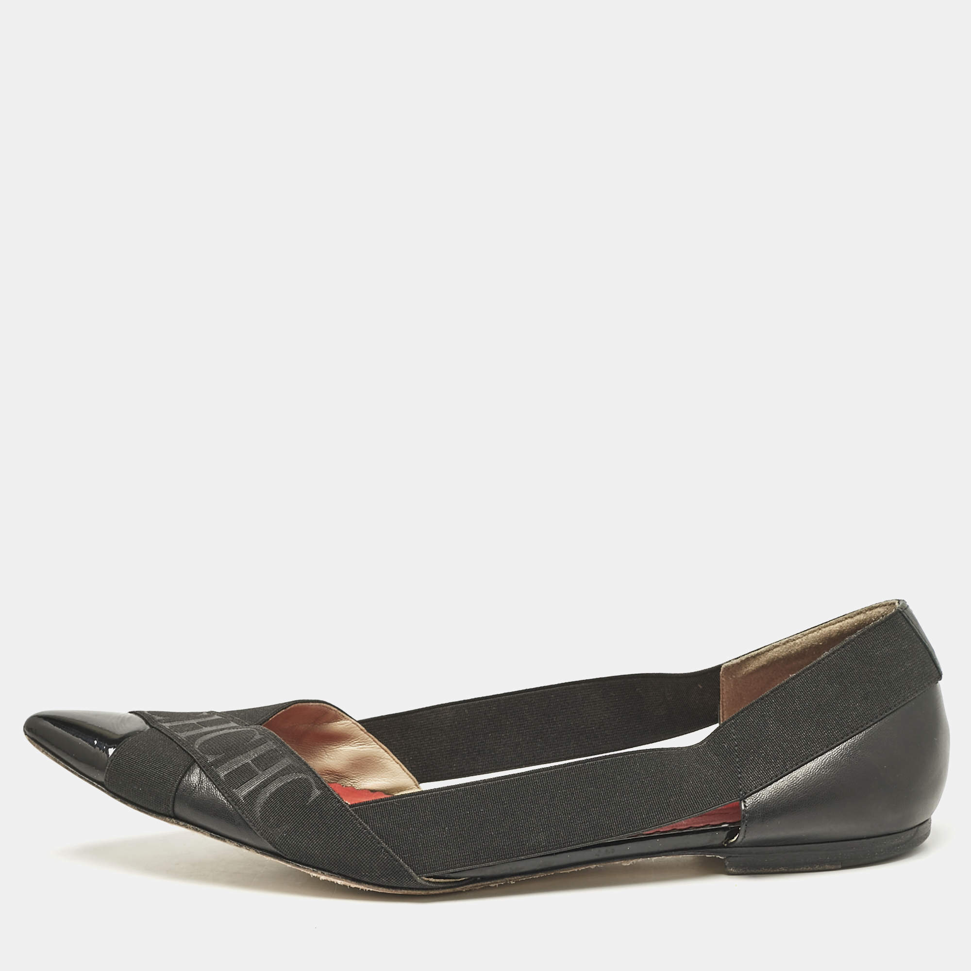 Pre Owned CH Carolina Herrera Black Leather and Stretch Band Ballet Flats Size 40
