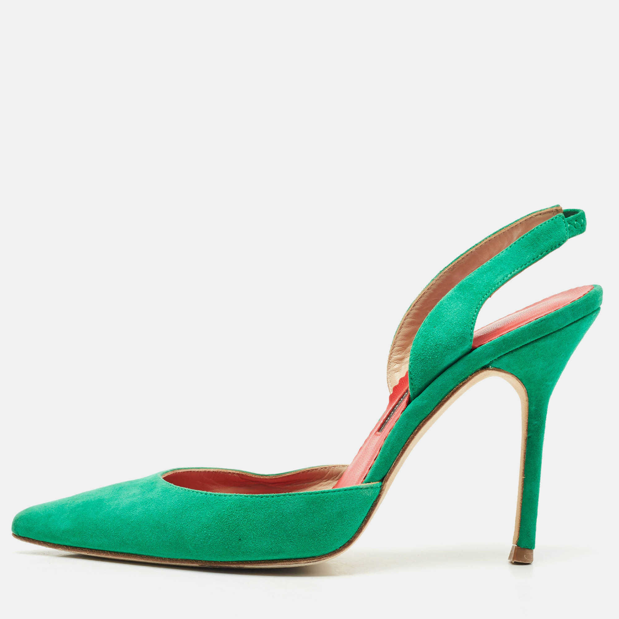 CH Carolina Herrera Green  Suede Slingback Pumps Size 37