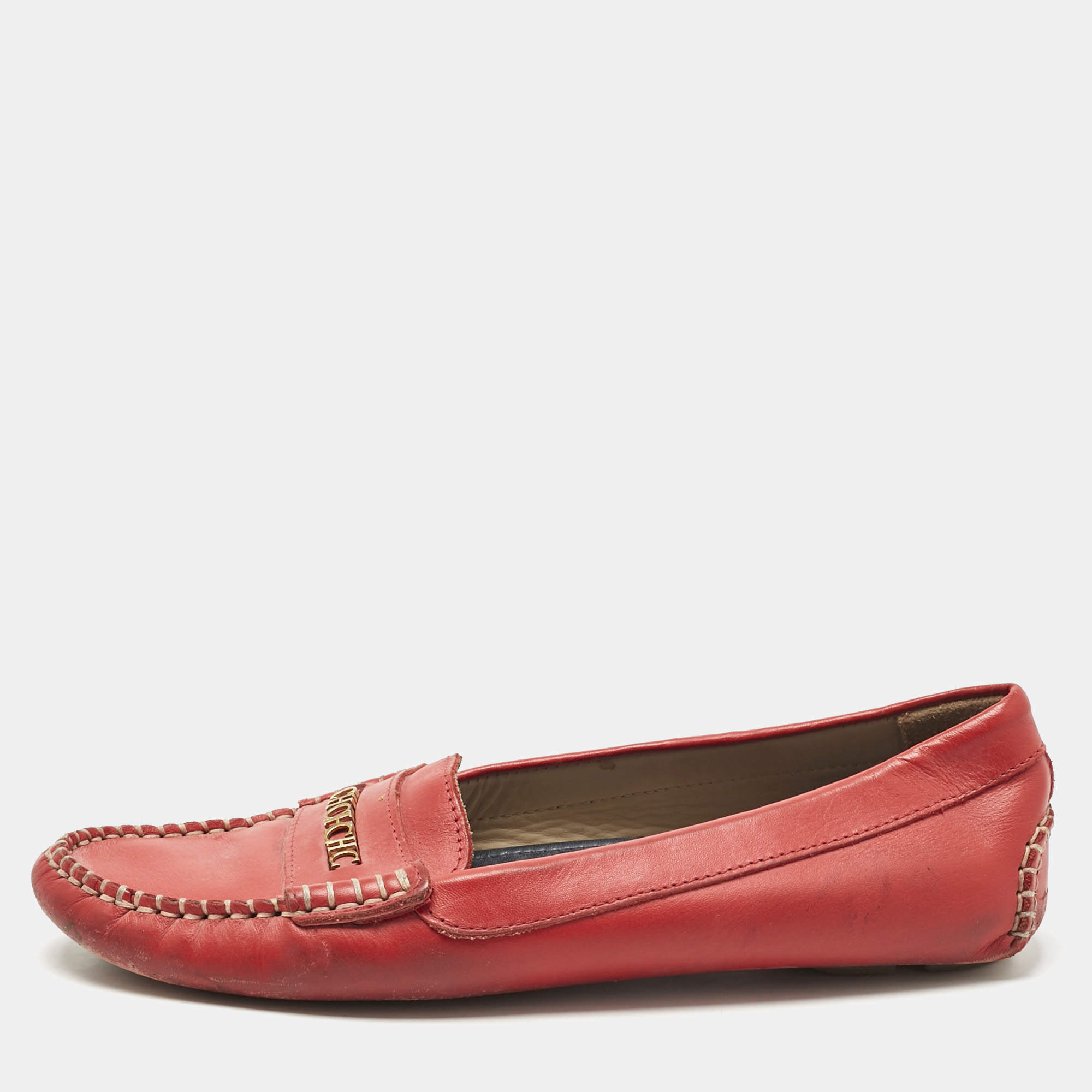 Pre Owned CH Carolina Herrera Red  Leather Slip On Loafers Size 39