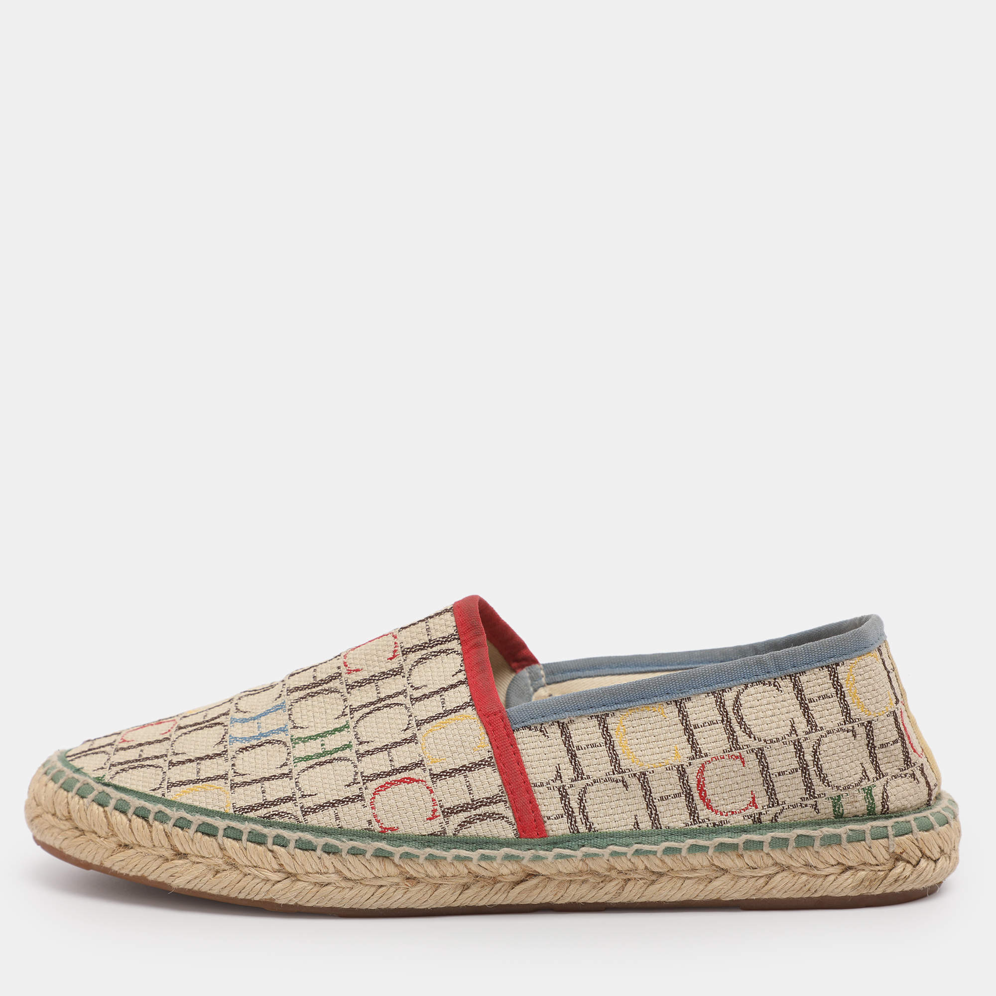 Pre Owned CH Carolina Herrera Multicolor Monogram Canvas Espadrille Flats Size 38