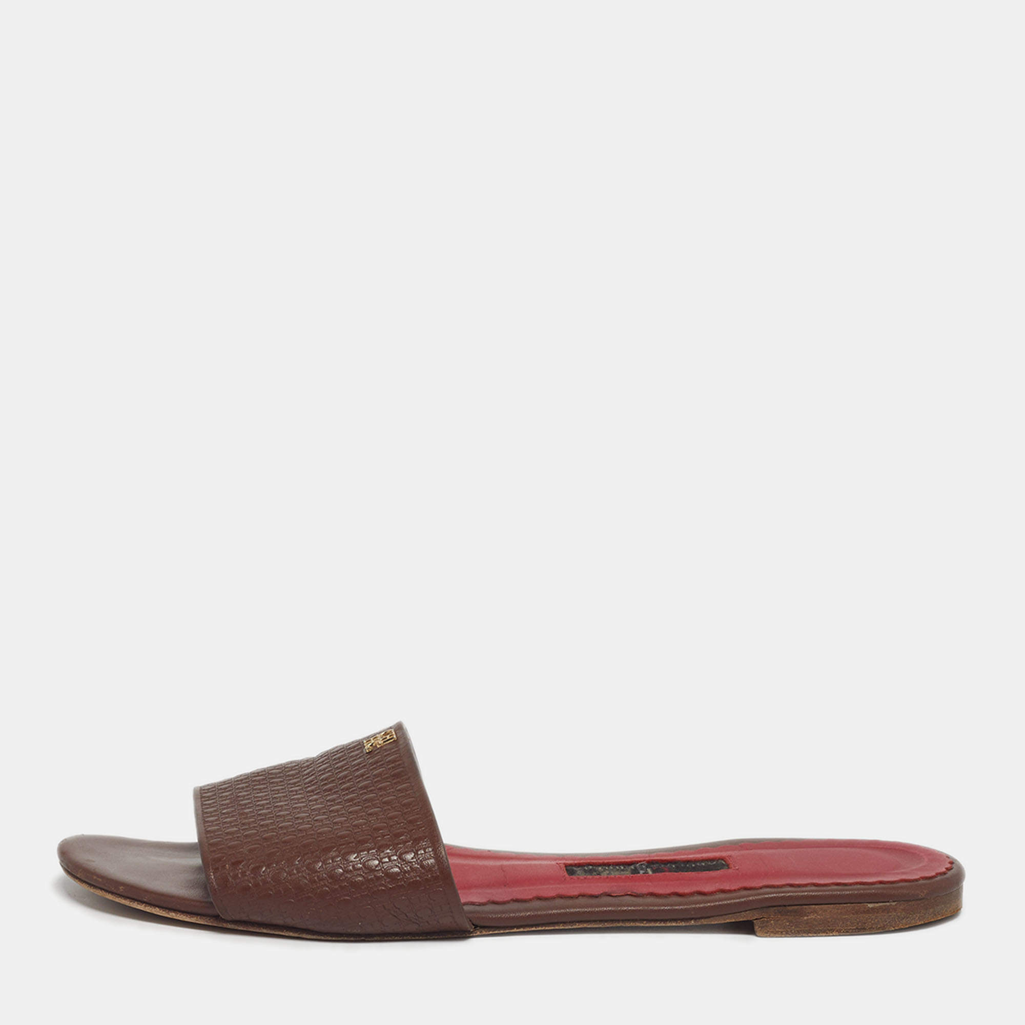 مملوكة مسبقًا CH Carolina Herrera Size 38 Brown Leather Flat Slides