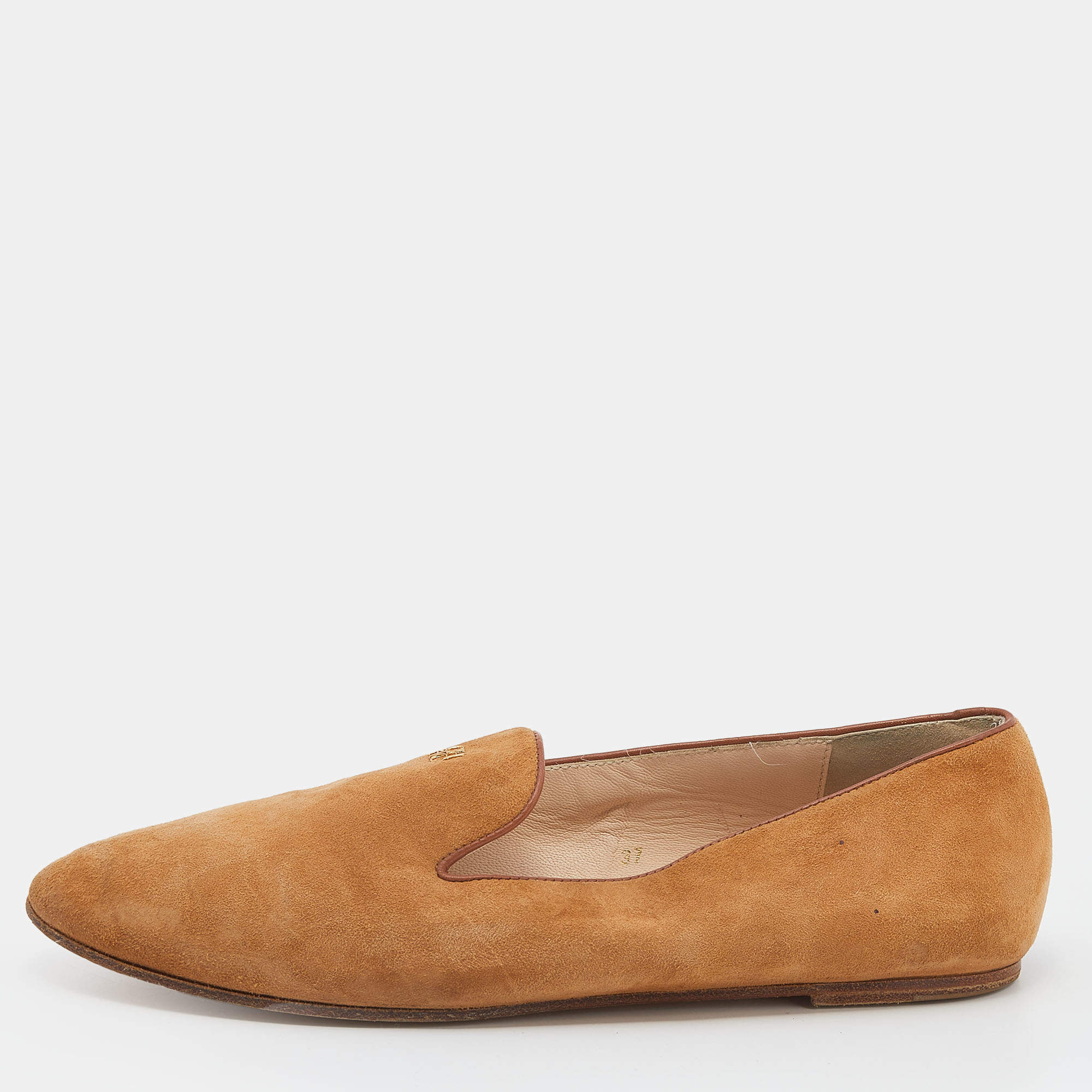 Pre Owned CH Carolina Herrera Brown Suede Smoking Slippers Size 37