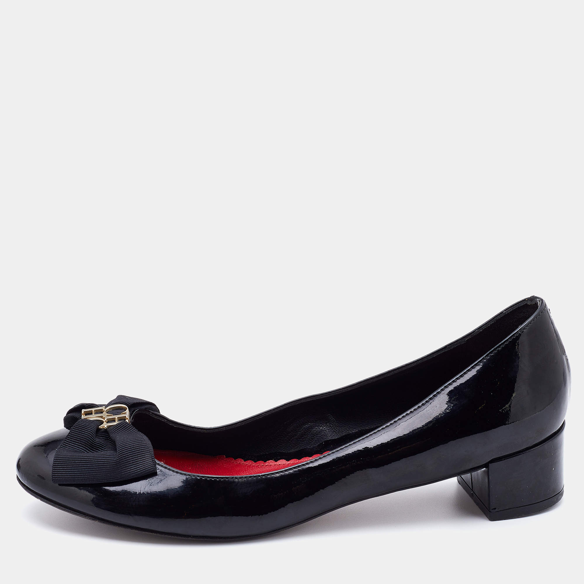 Pre Owned CH Carolina Herrera Black Patent Leather Bow Pumps Size 40