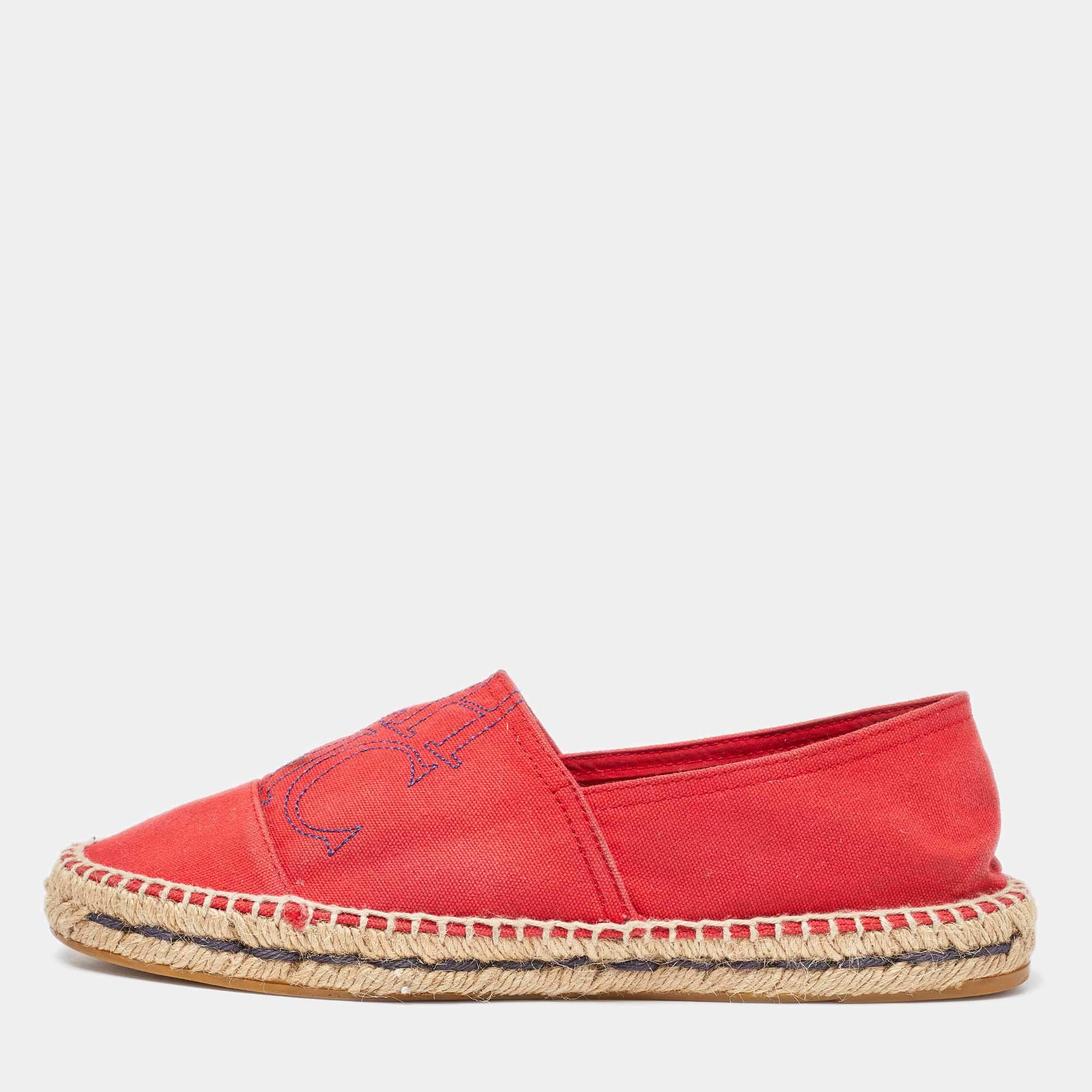 CH Carolina Herrera Red Canvas Espadrille Flats Size 40