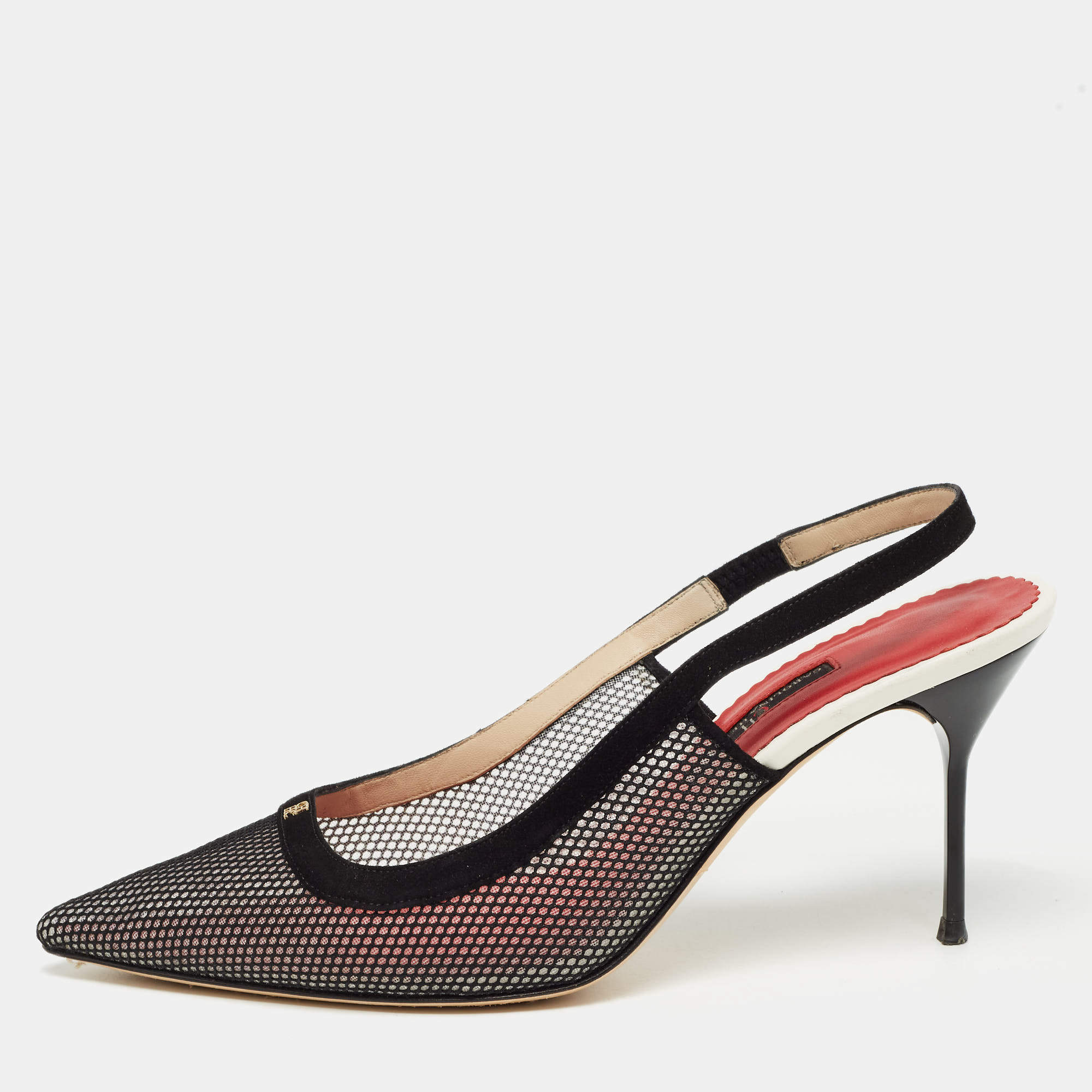 Pre Owned CH Carolina Herrera Black Mesh Slingback Pumps Size 40