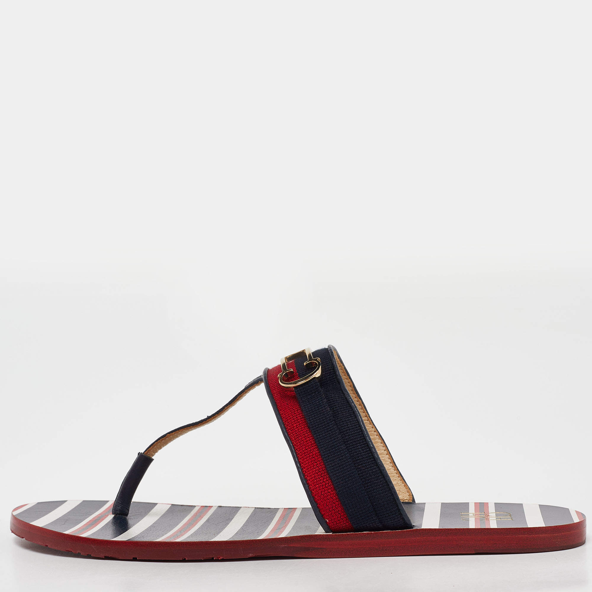 CH Carolina Herrera Multicolor Canvas and Leather Thong Flats Size 38