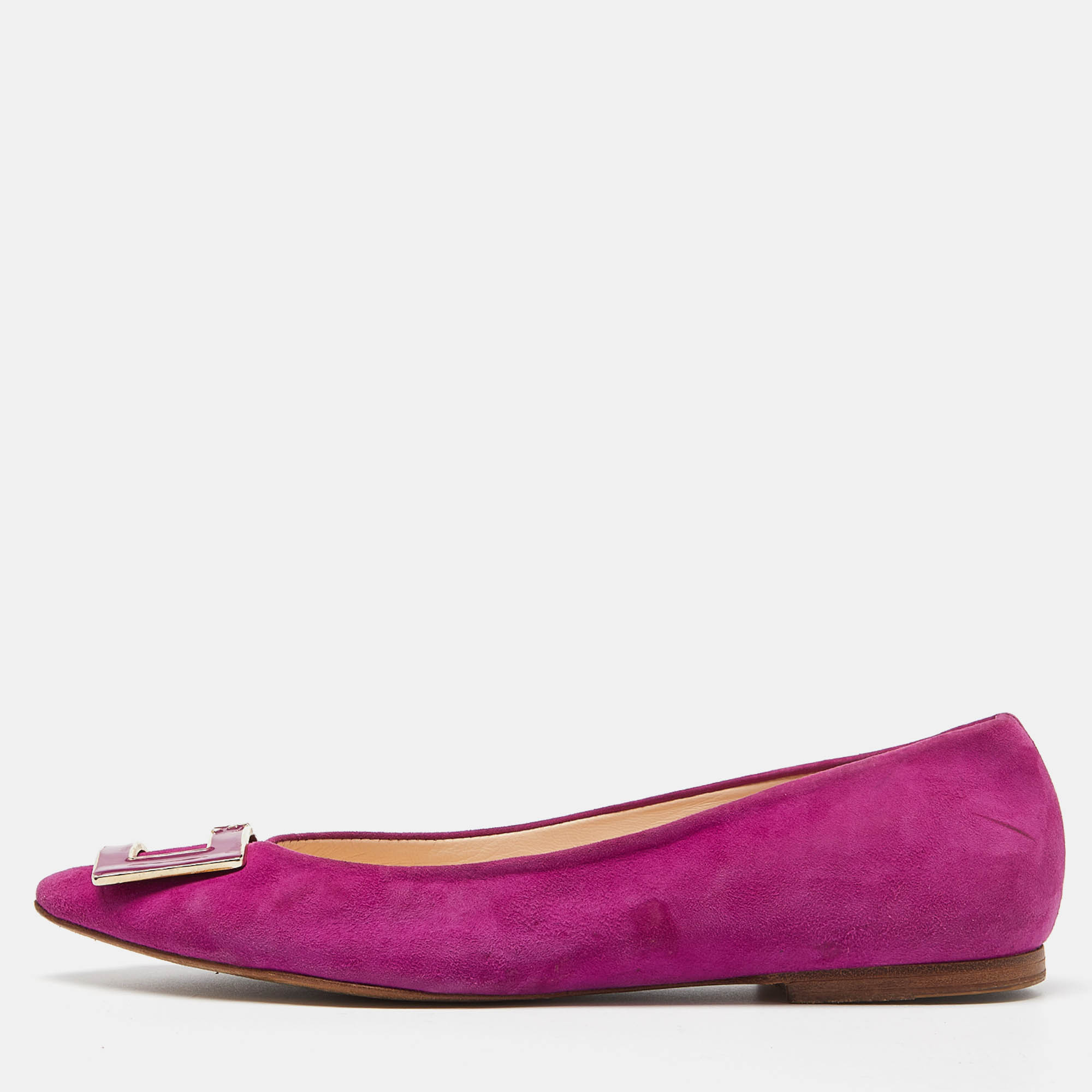 مملوكة مسبقًا CH Carolina Herrera Pink Suede Pointed Toe Ballet Flats Size 39