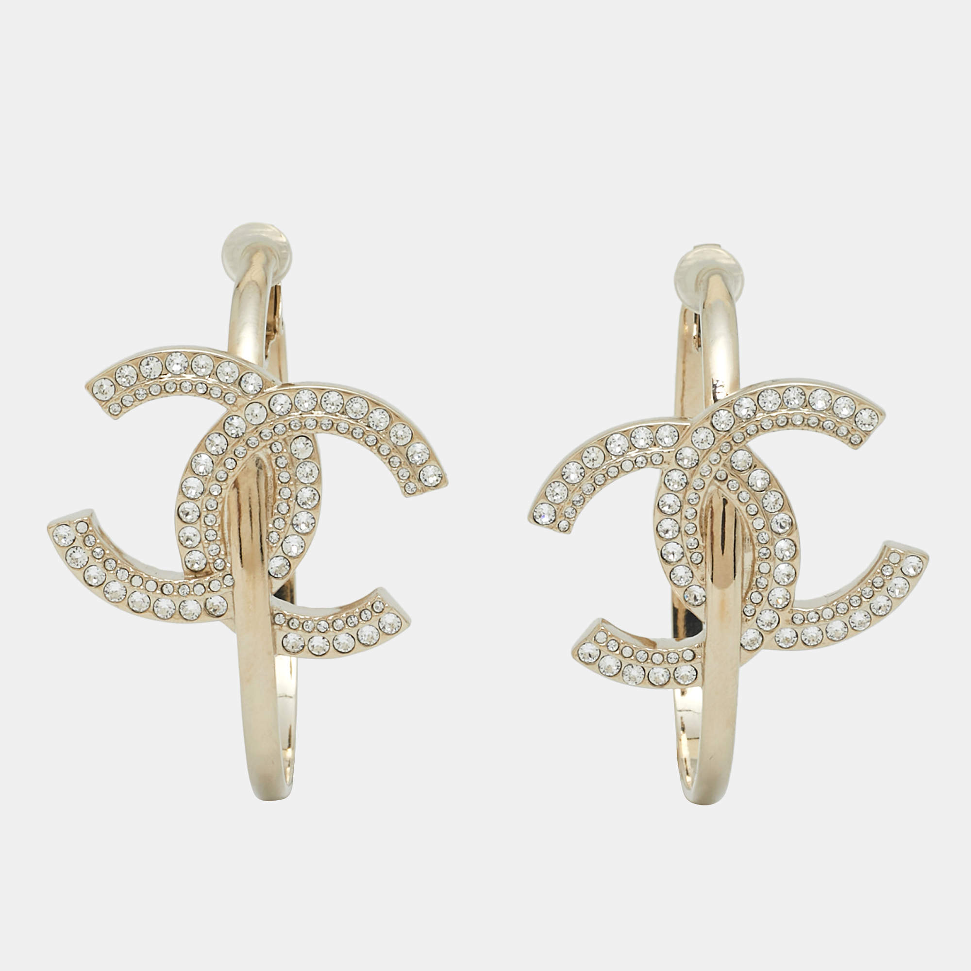 Pre Owned Chanel CC Gold Tone Hoop Earrings