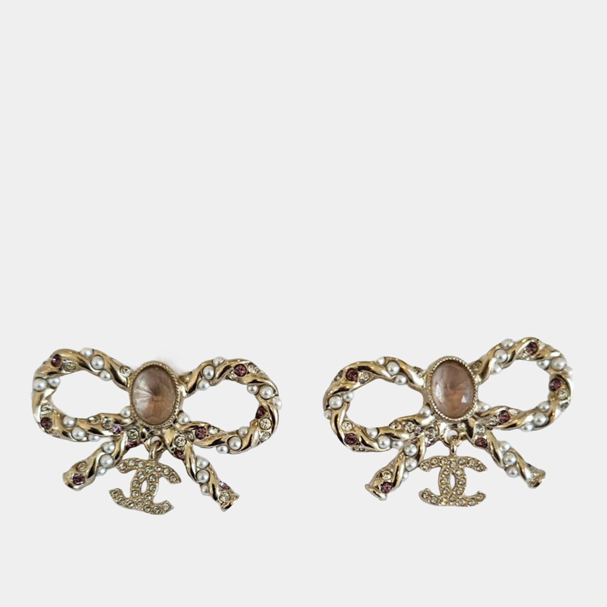 Pre Owned Chanel twisted metal bow earrings