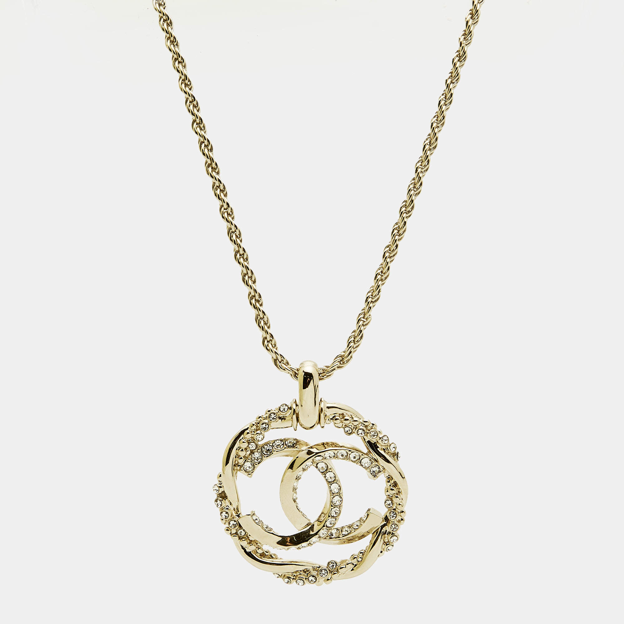 Pre Owned Chanel CC Crystals Gold Tone Necklace