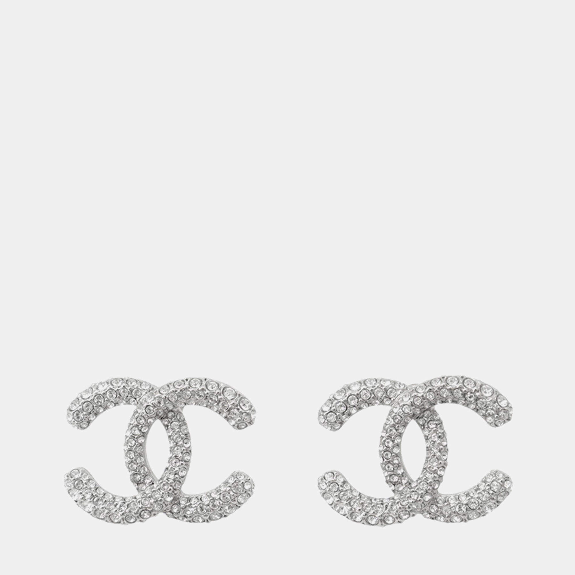Pre Owned Chanel CC Logo ABH770 Metal Rhinestone Women's Earrings