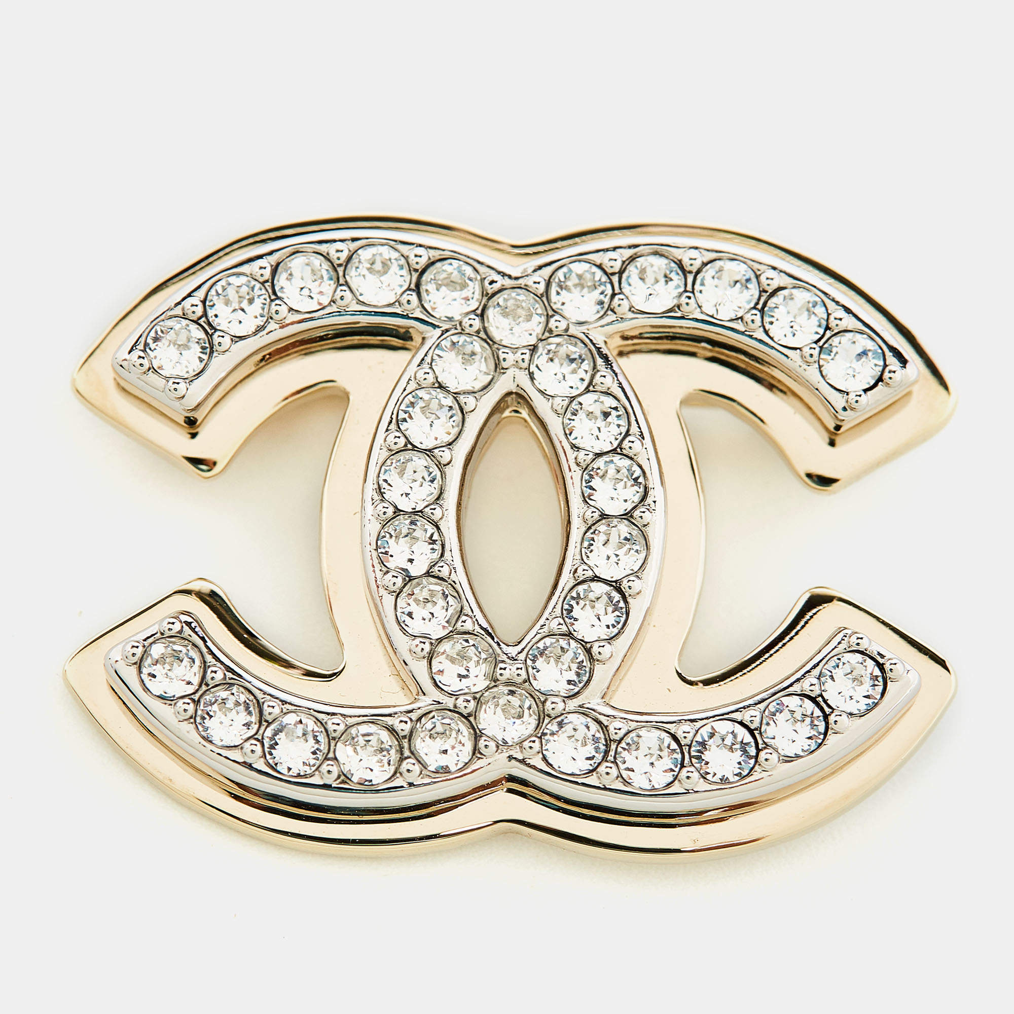 Chanel CC Crystal Two Tone Brooch