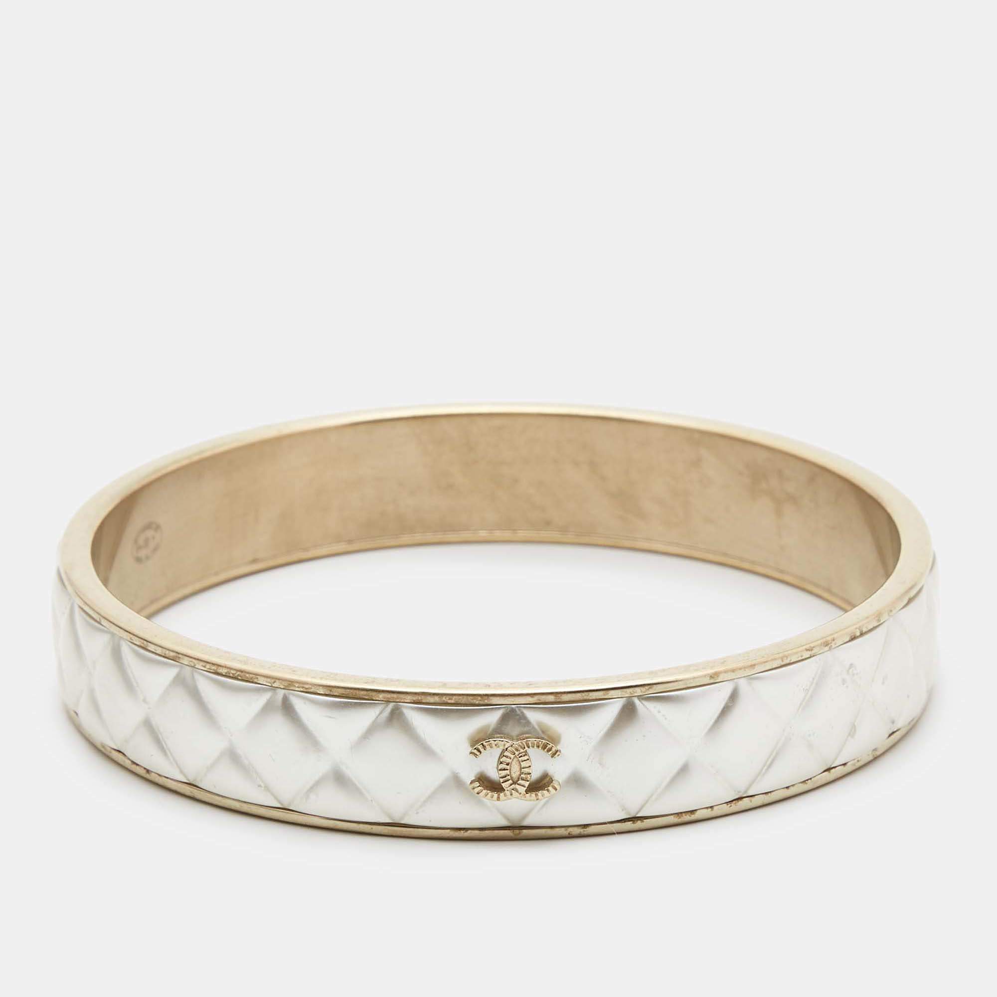 Pre Owned Chanel CC Composite Gold Tone Bangle Bracelet