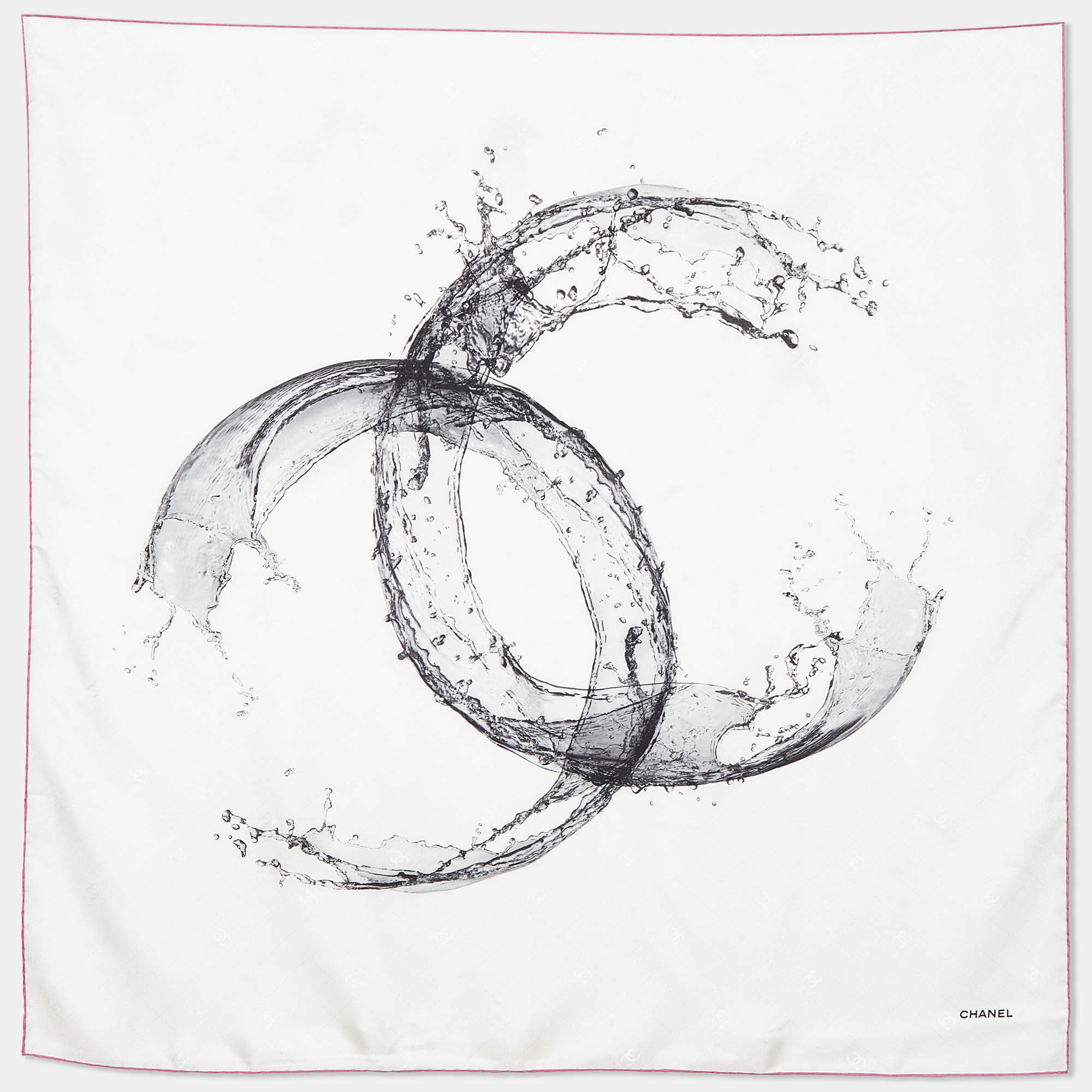 Pre Owned Chanel White Splash CC Print Silk Square Scarf