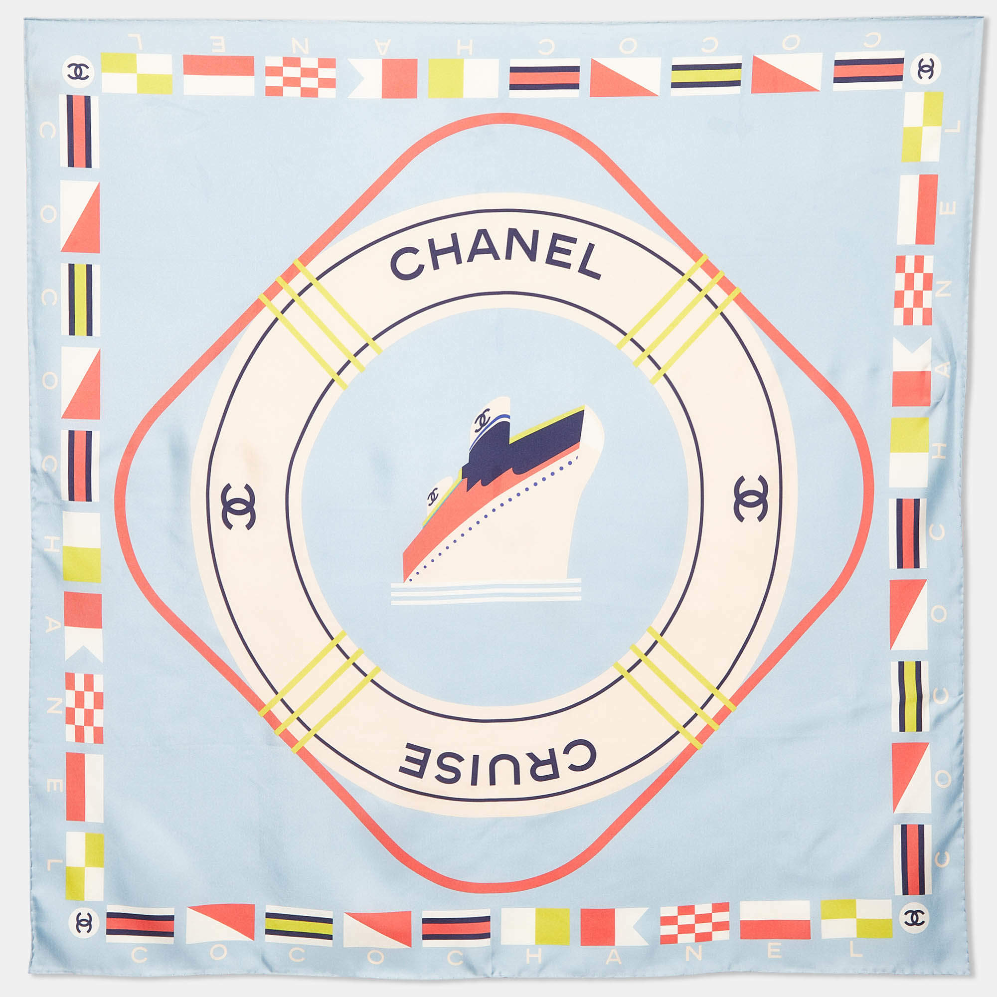 Pre Owned Chanel Light Blue Cruise Print Silk Square Scarf
